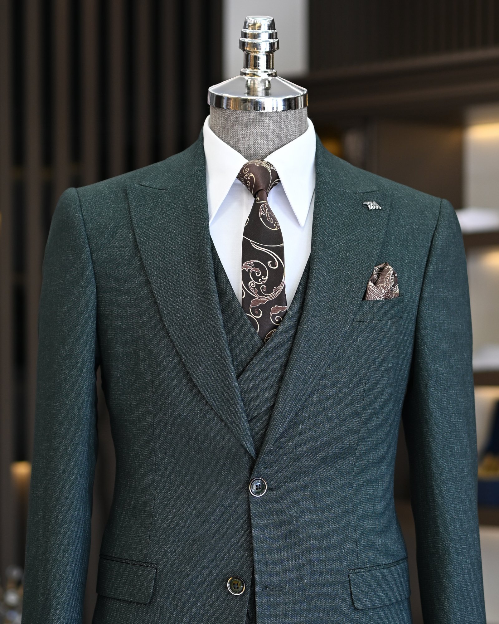 Italian style jacket vest pleated trouser suit green T11310