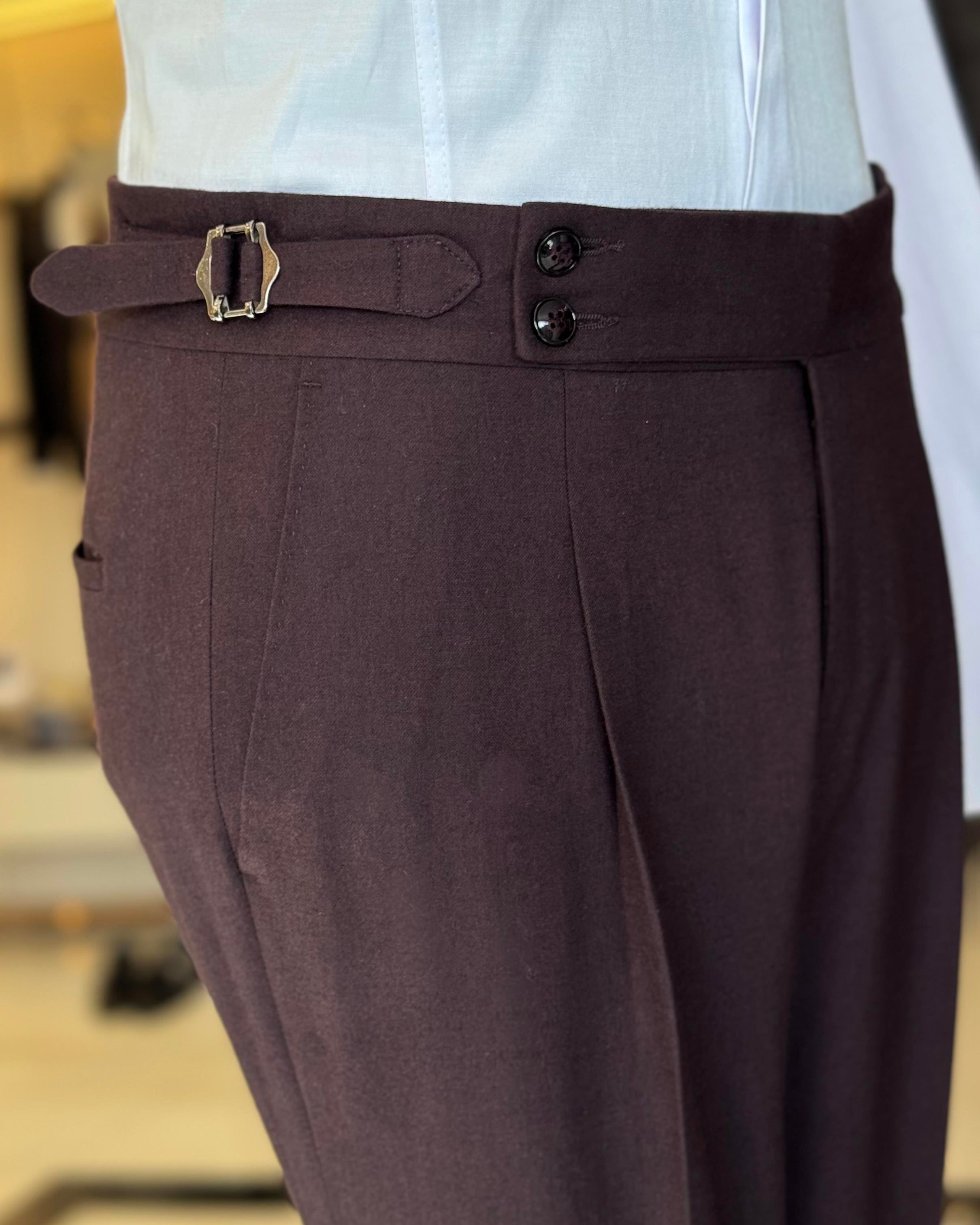 Italian style jacket vest pleated trouser suit burgundy T11305