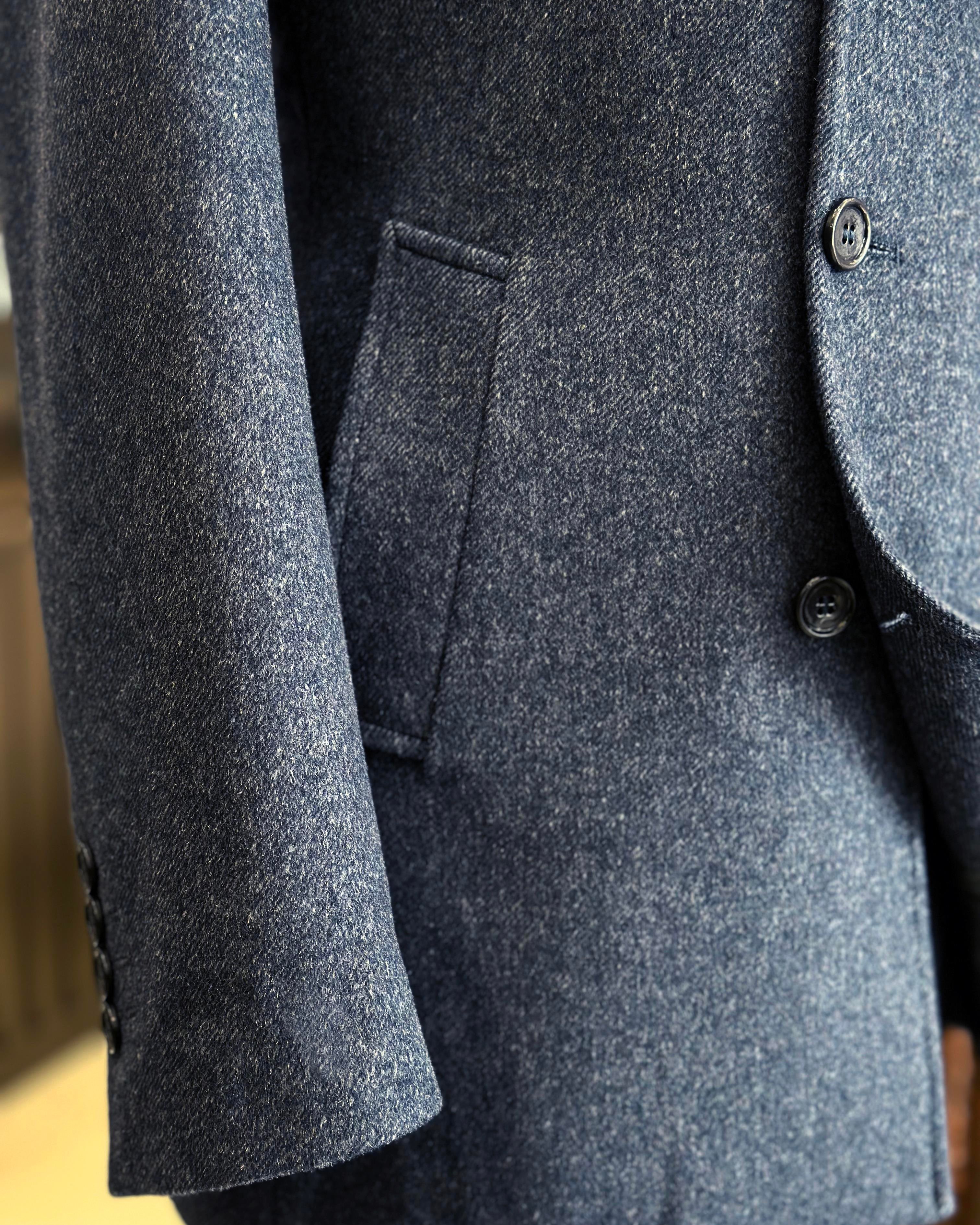 İtalyan stil çıkabilir yakalı yün kaban lacivert T10401