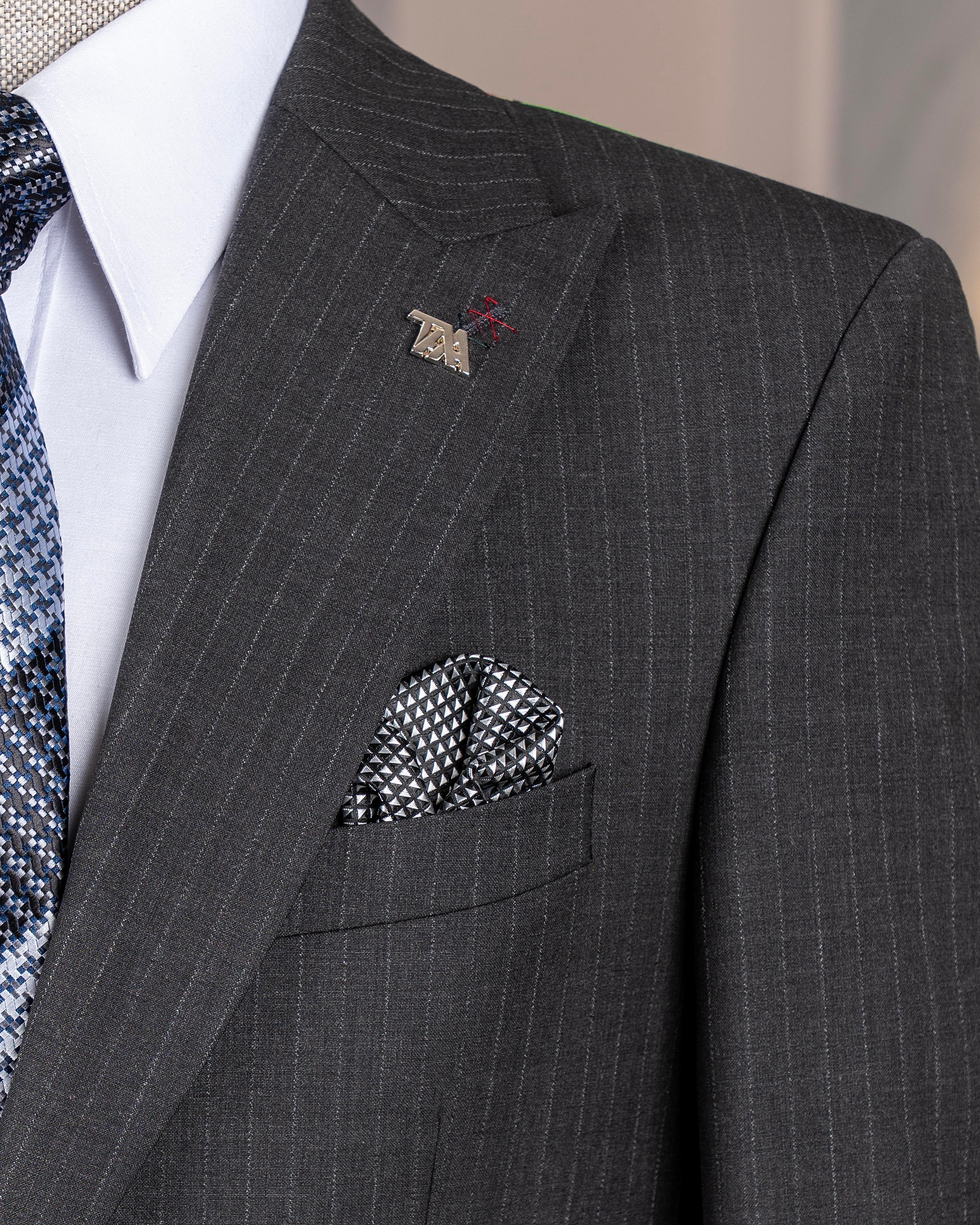 İtalyan stil çizgili ceket pantolon takım elbise %88 yünlü antrasit T14149