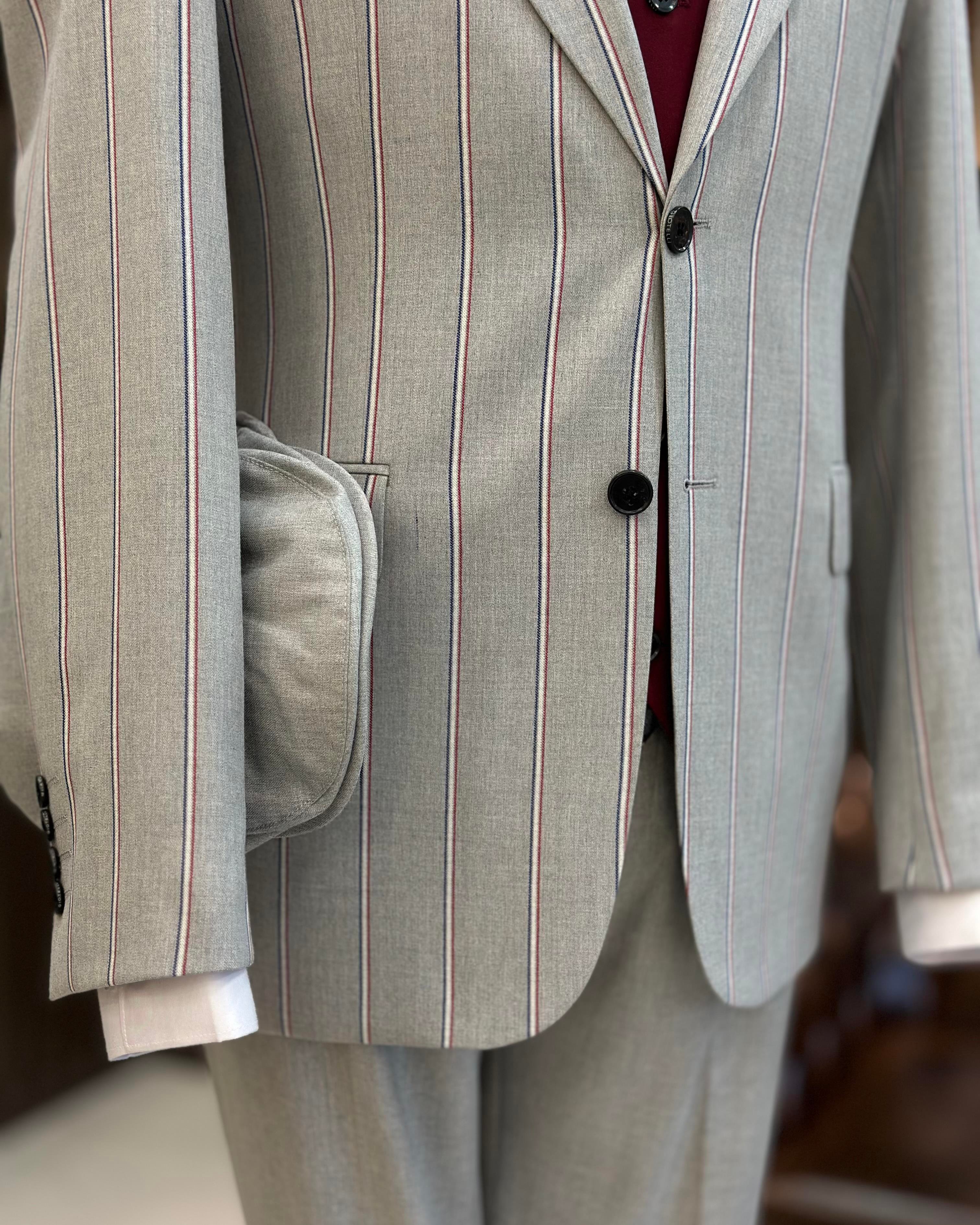Italian style striped jacket vest trousers hat combination suit gray T10479