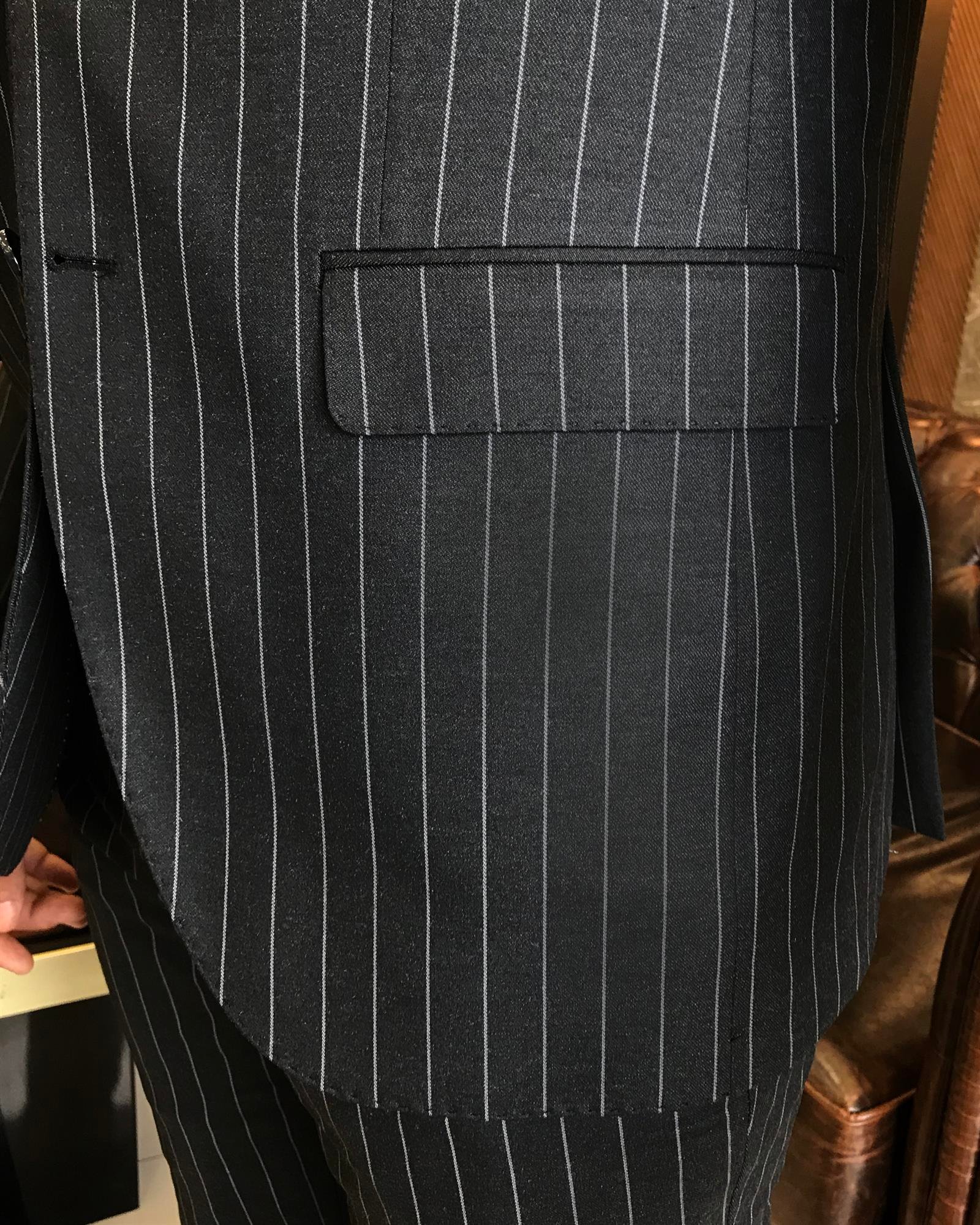 Italian style striped jacket vest trouser suit Anthracite T9929