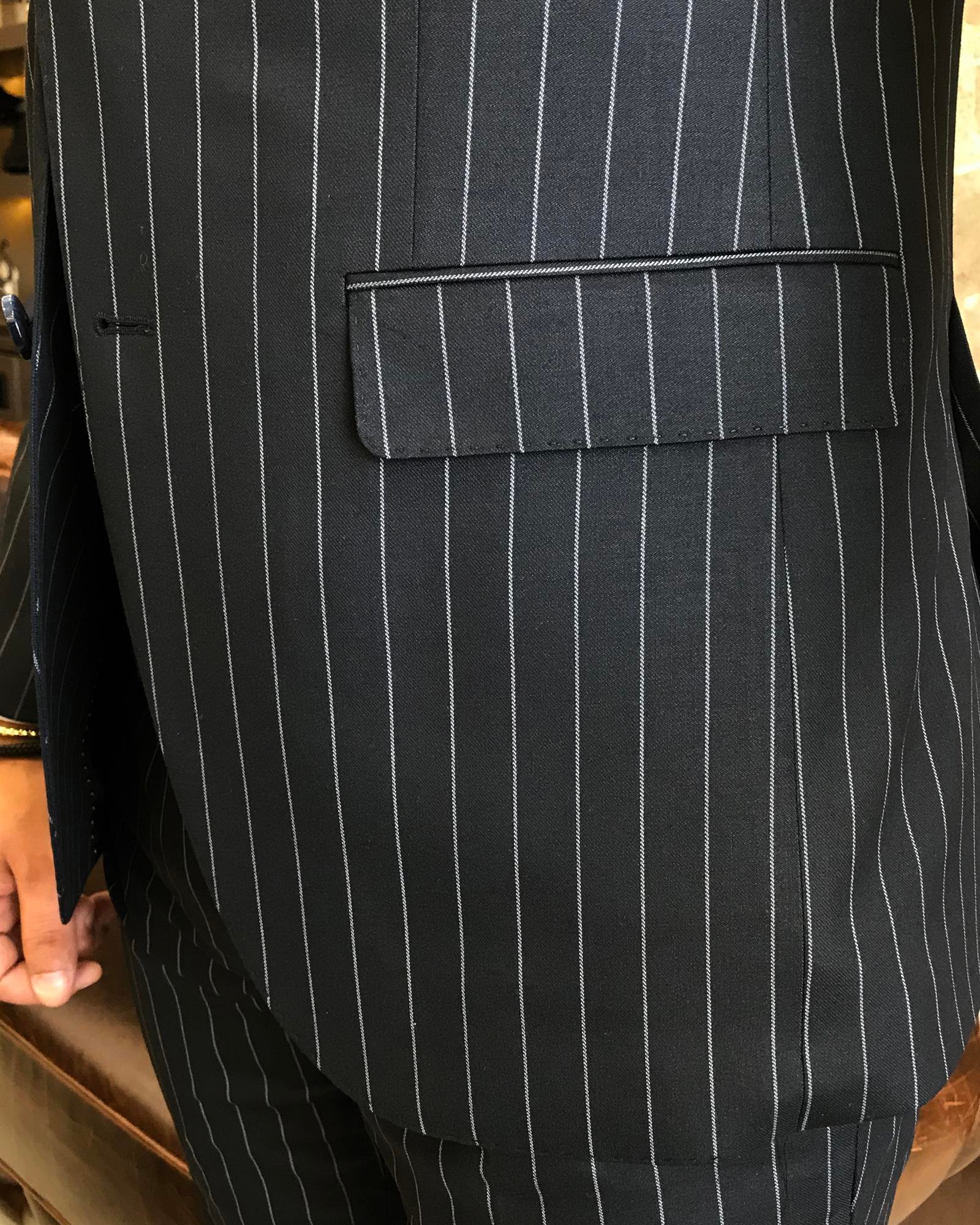 Italian style striped jacket vest trouser suit Navy Blue T9930