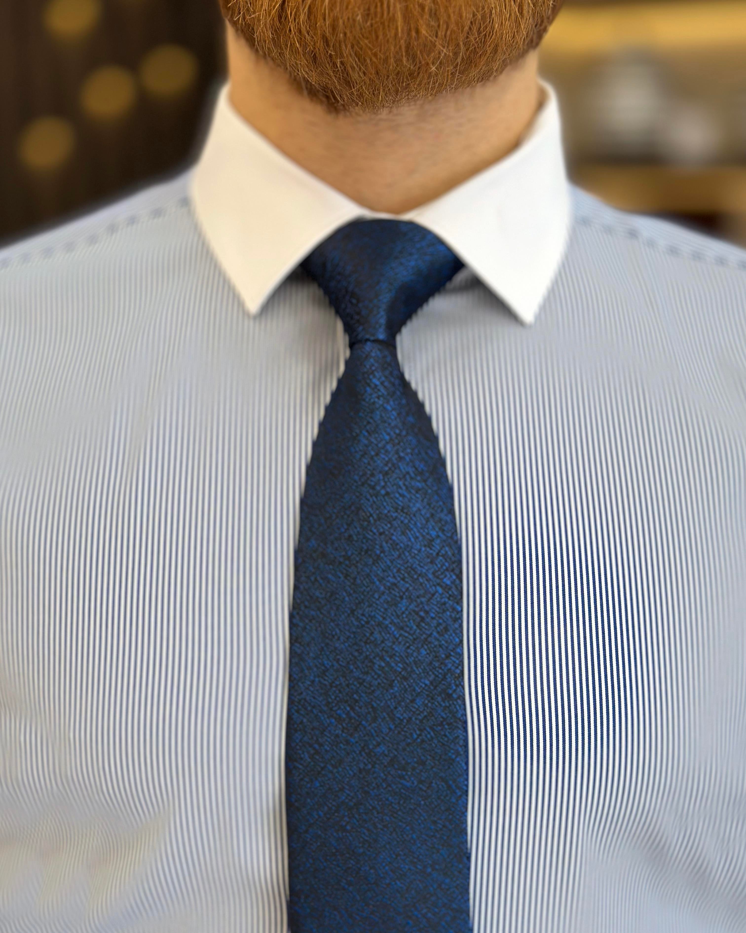 Italian style striped tie collar double cuff men's shirt saks T11243