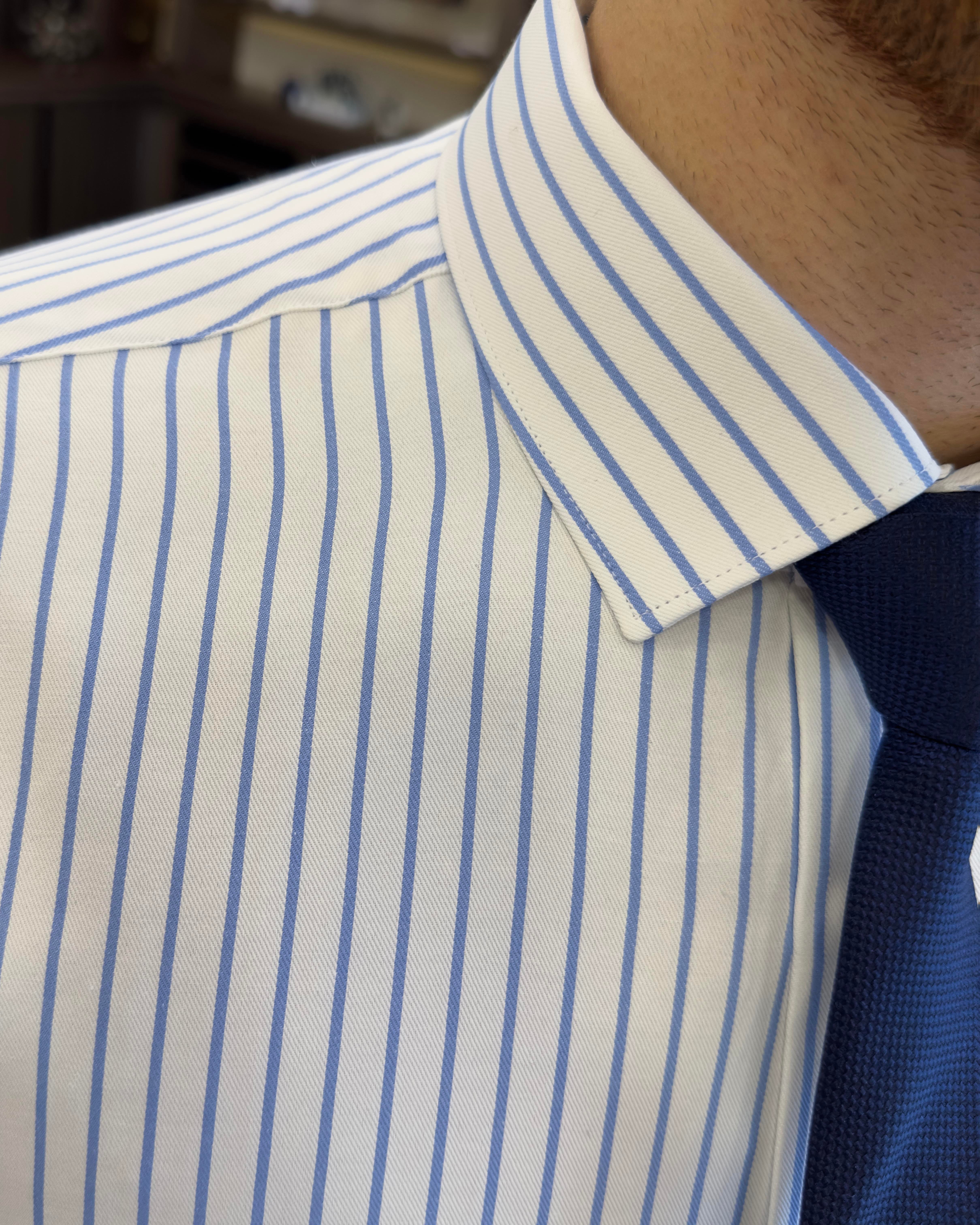 Italian style striped tie collar cotton men's shirt saks T11188