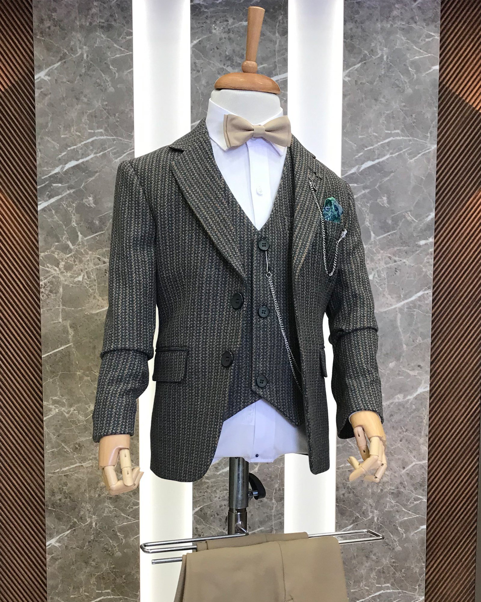 İtalyan stil çocuk ceket yelek pantolon kombin takım elbise yeşil T8968