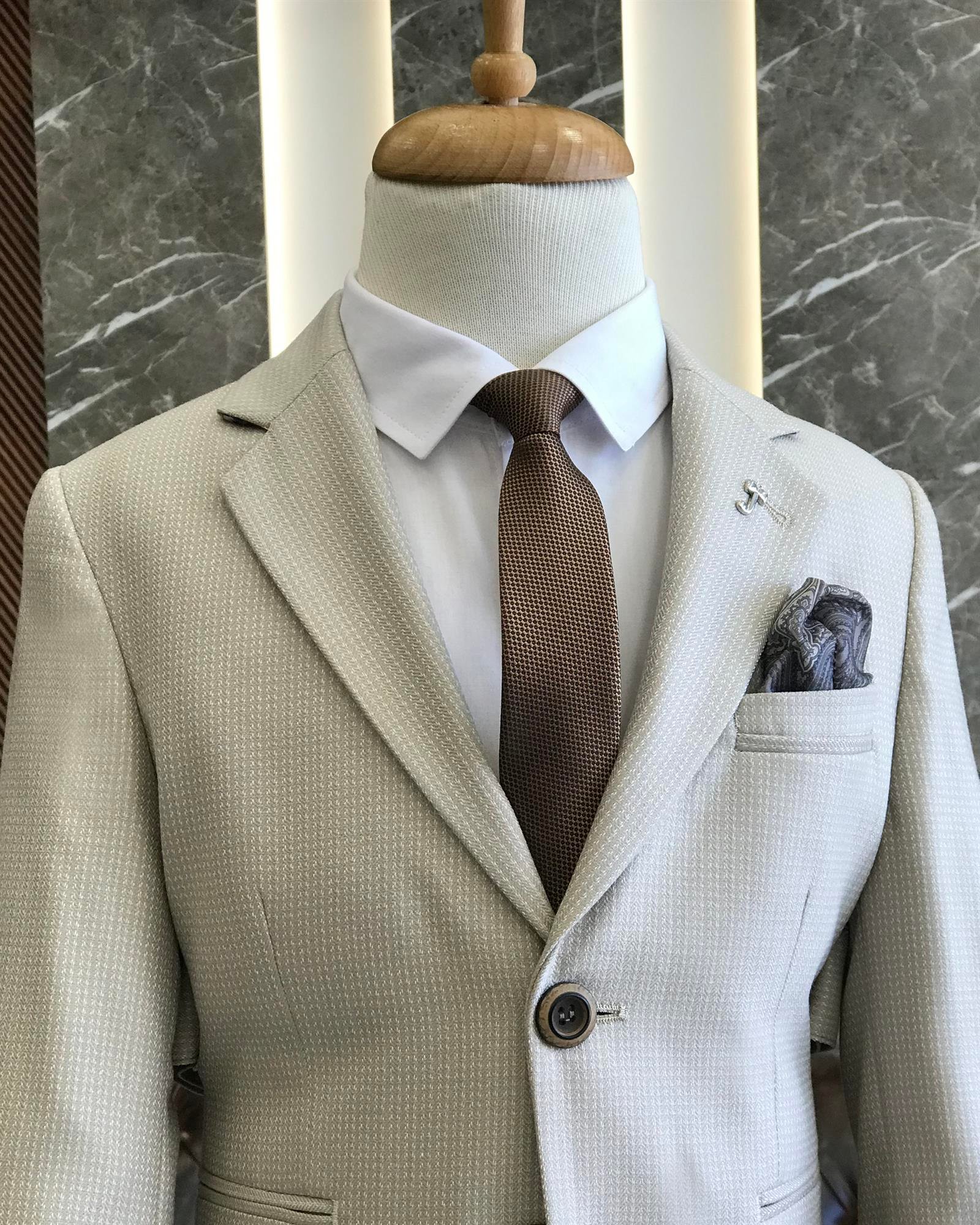 İtalyan stil çocuk mono yaka tek ceket bej T8984