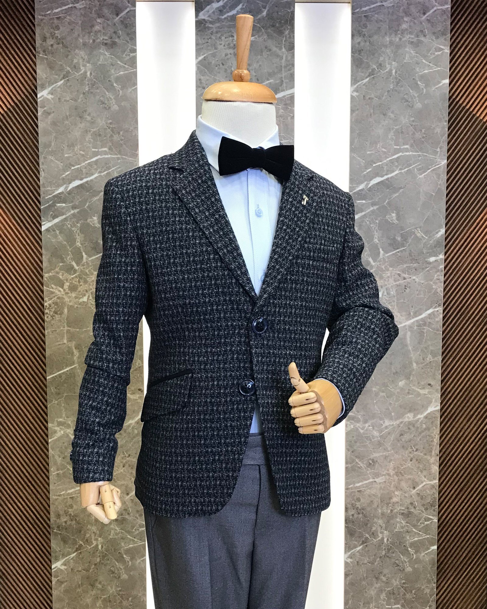 İtalyan stil çocuk mono yaka tek ceket lacivert T8982