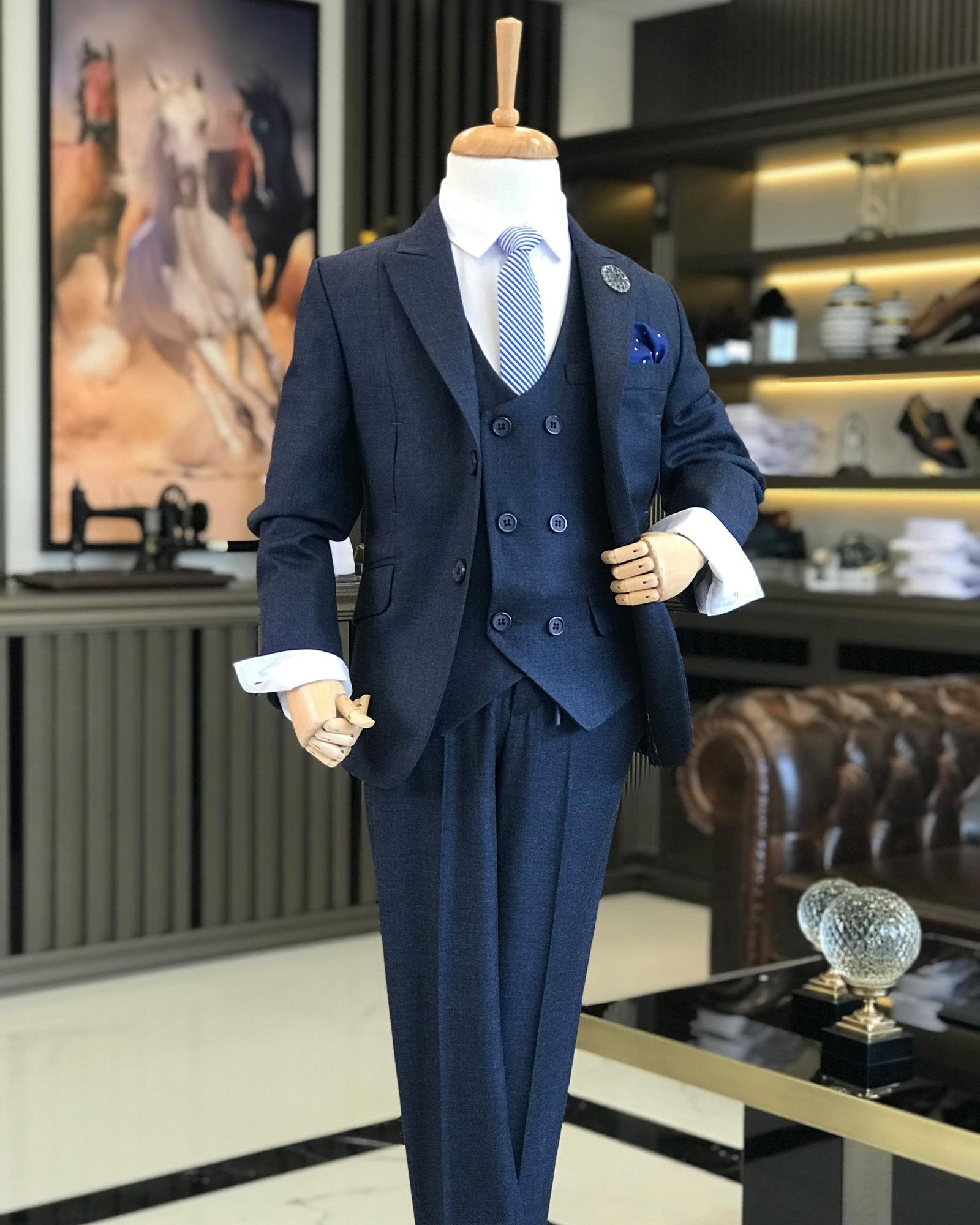 Italian style children's pointed collar jacket vest trousers Navy T8951