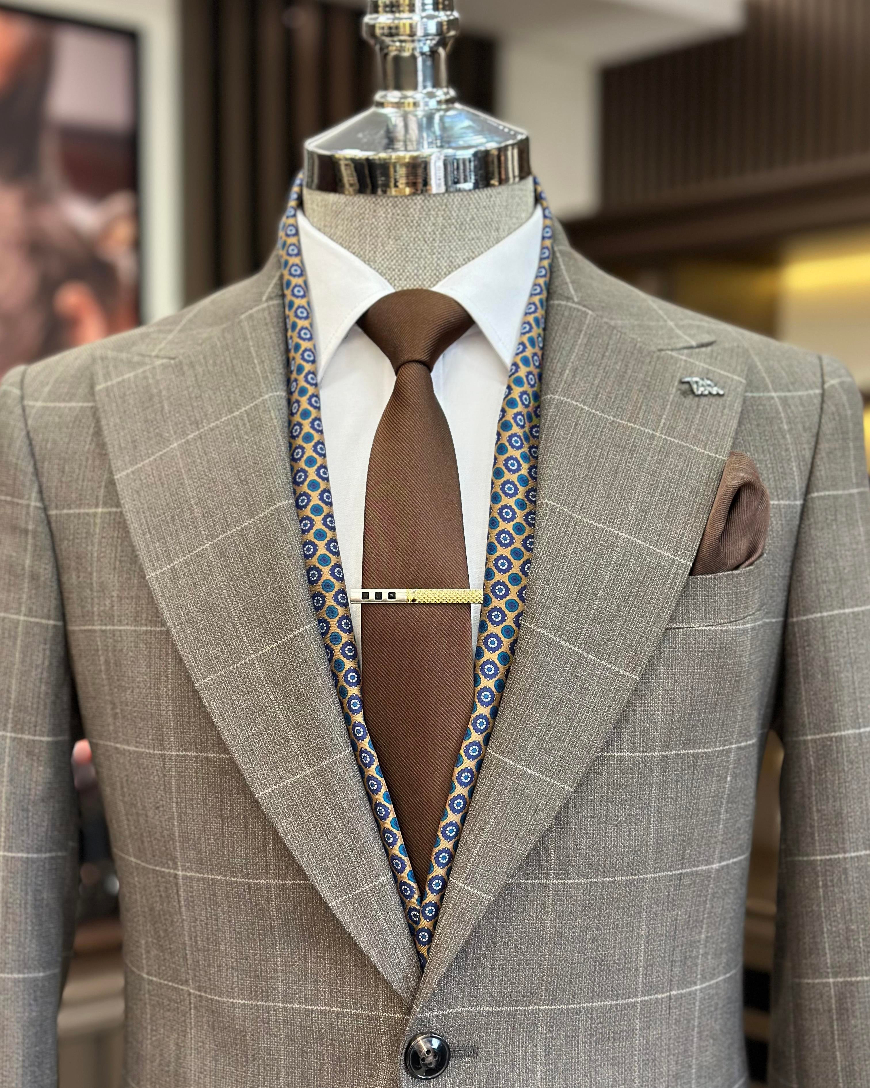 İtalyan stil ekose ceket pantolon takım elbise turuncu T10719