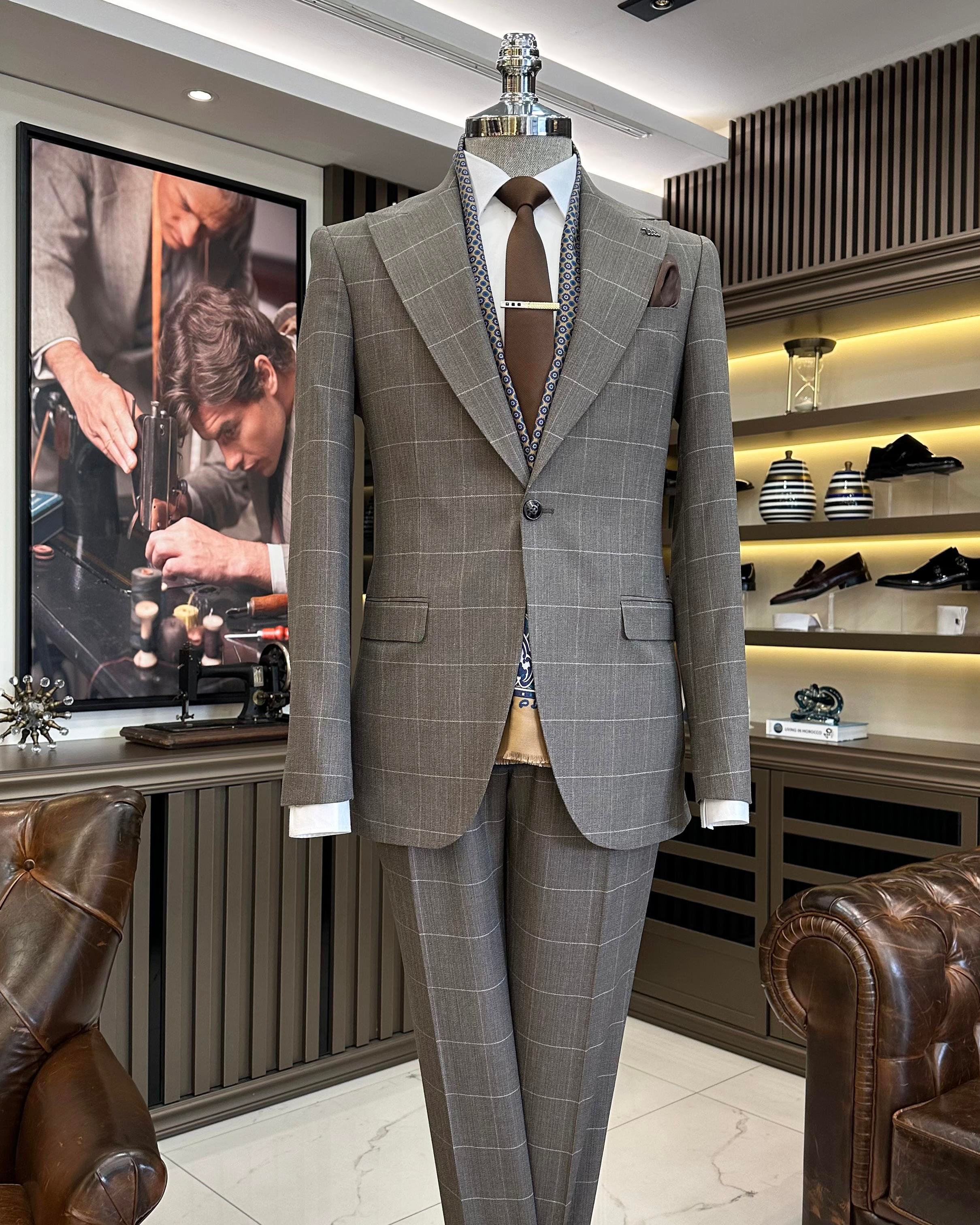 İtalyan stil ekose ceket pantolon takım elbise turuncu T10719