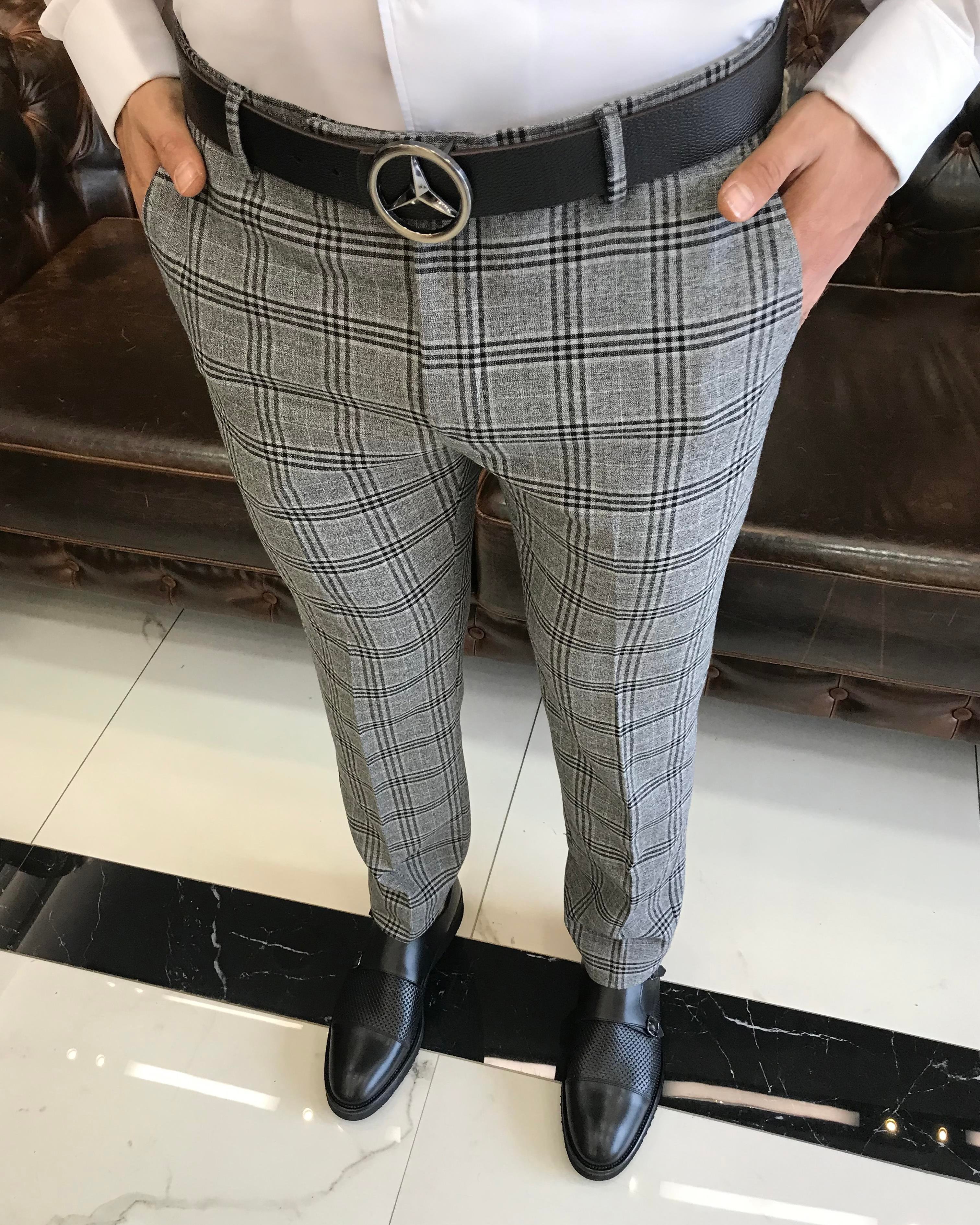  Italian style plaid men's trousers black T11265