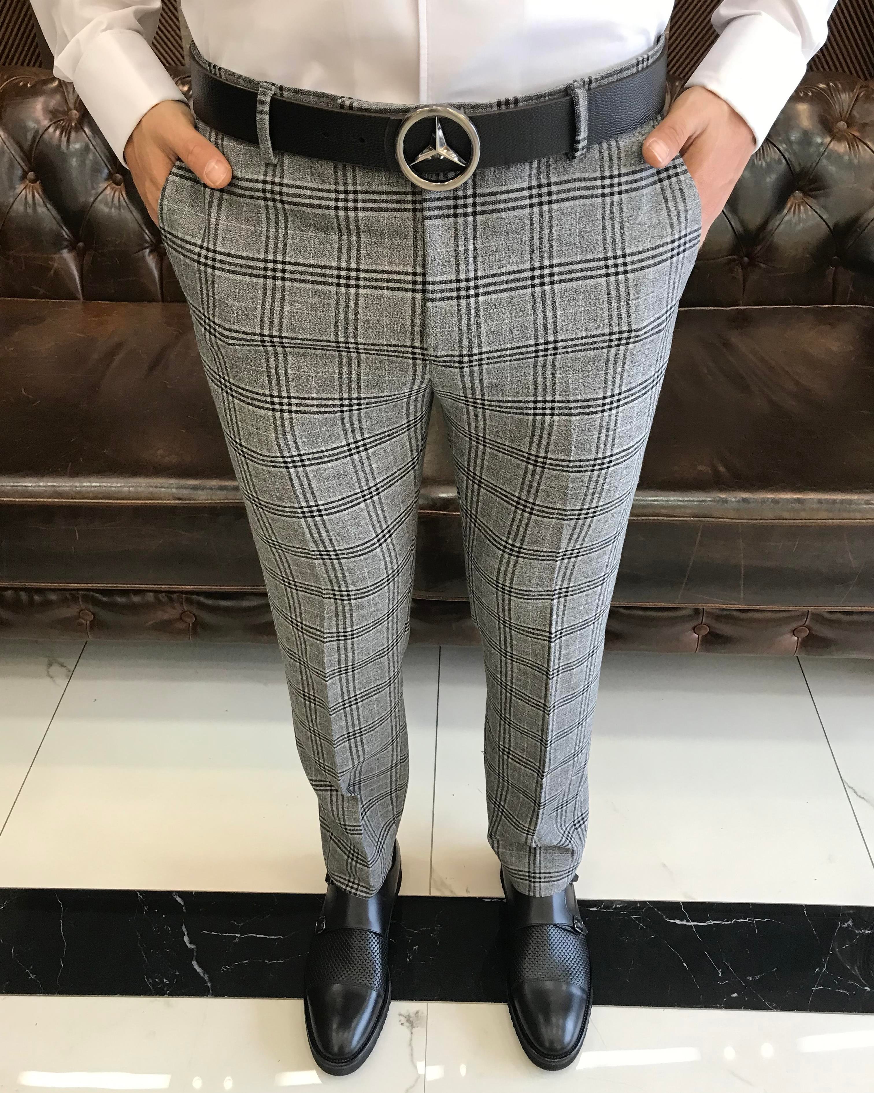  Italian style plaid men's trousers black T11265