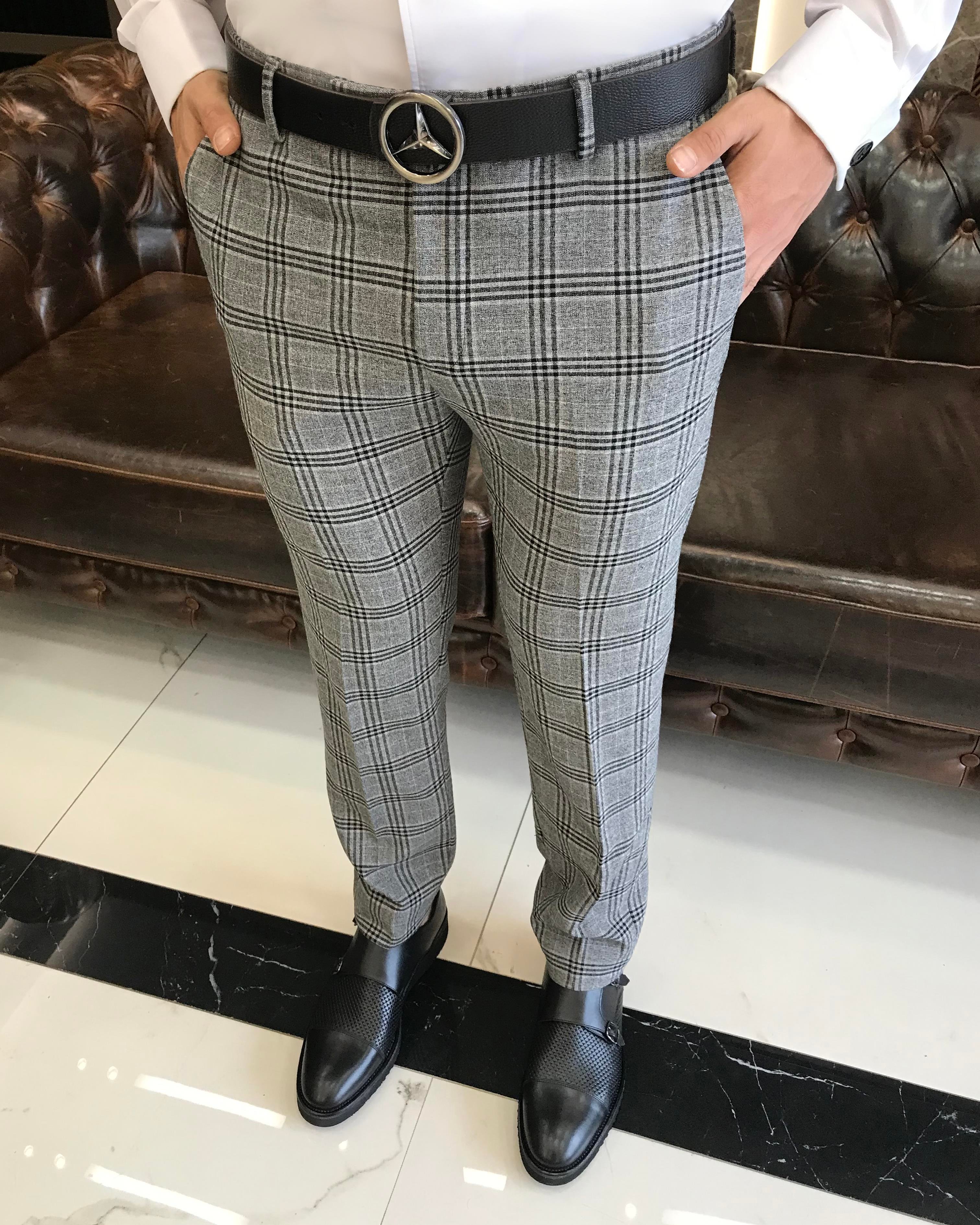  Italian style plaid men's trousers black T11265