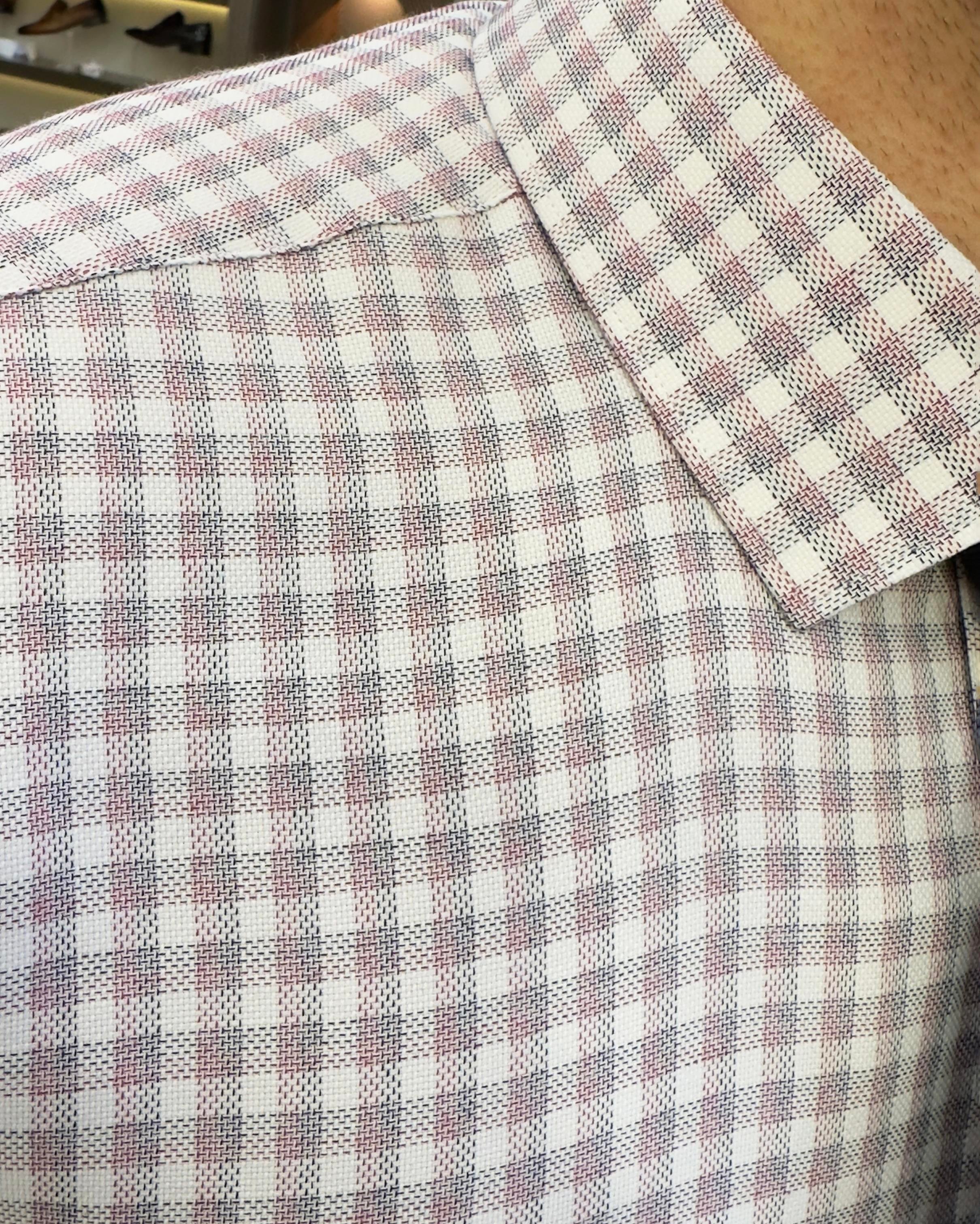 İtalyan stil ekose kravat yaka pamuk erkek gömlek bordo T11180