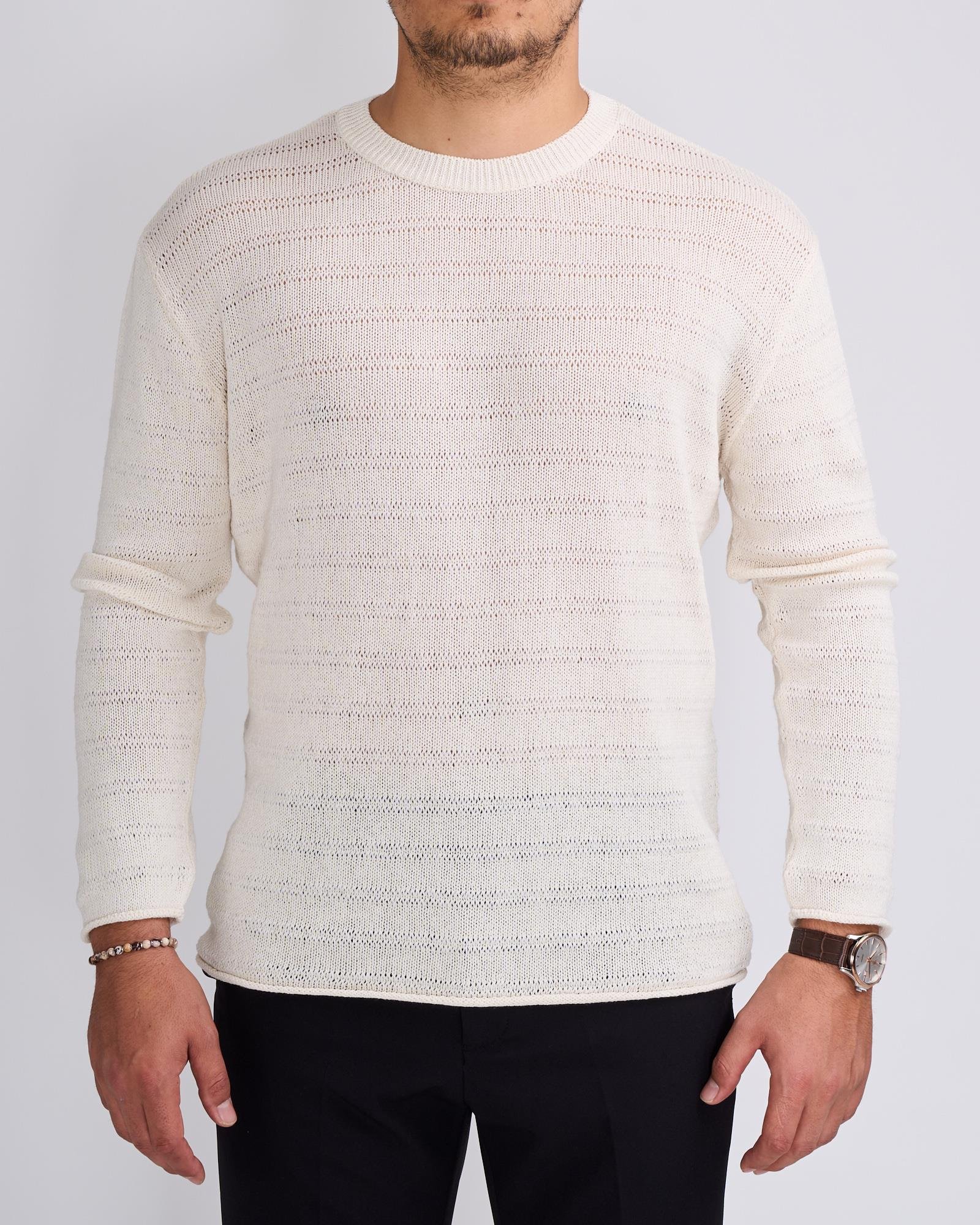 İtalyan stil erkek bisiklet yaka triko kazak ekru T13139