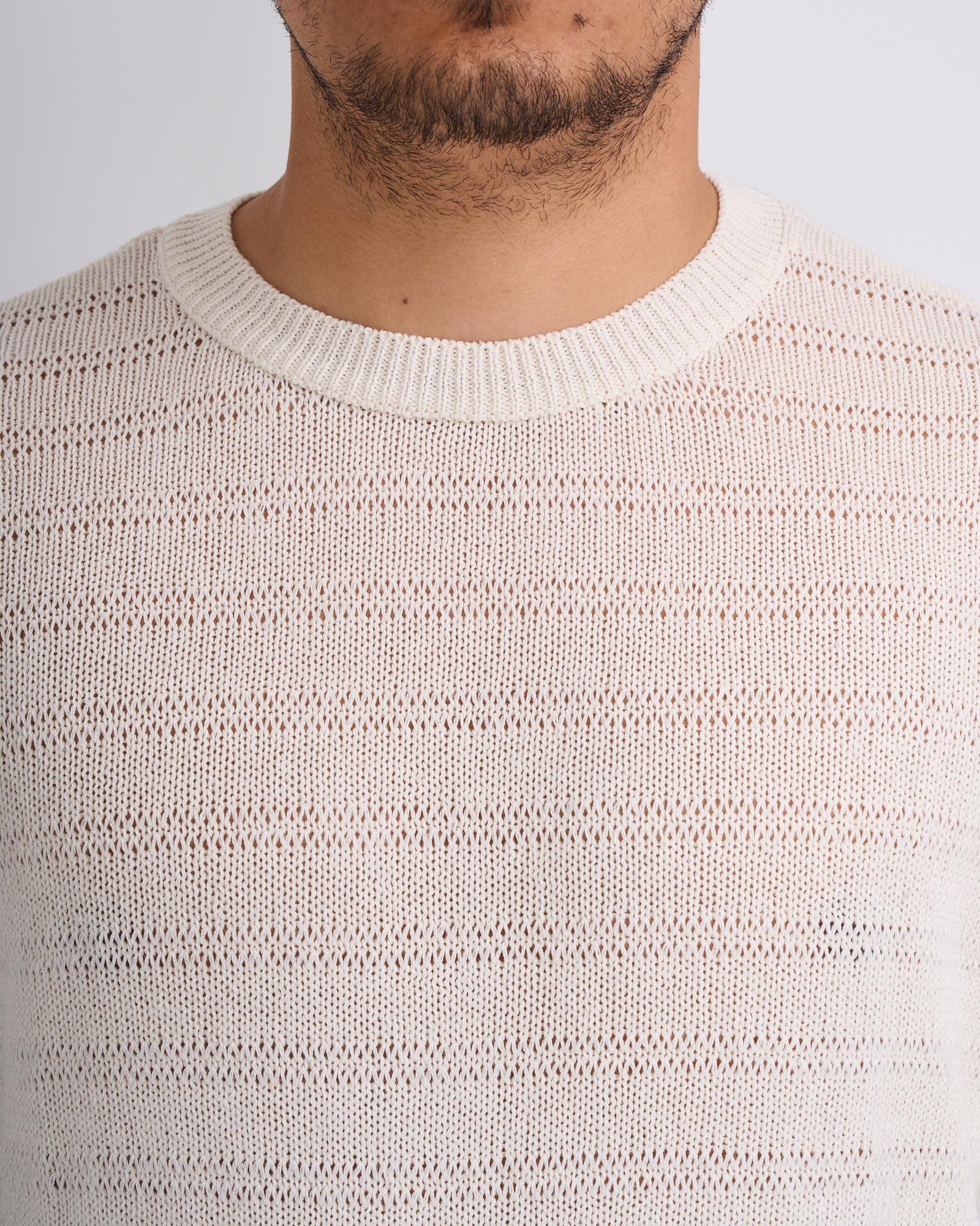 İtalyan stil erkek bisiklet yaka triko kazak ekru T13139