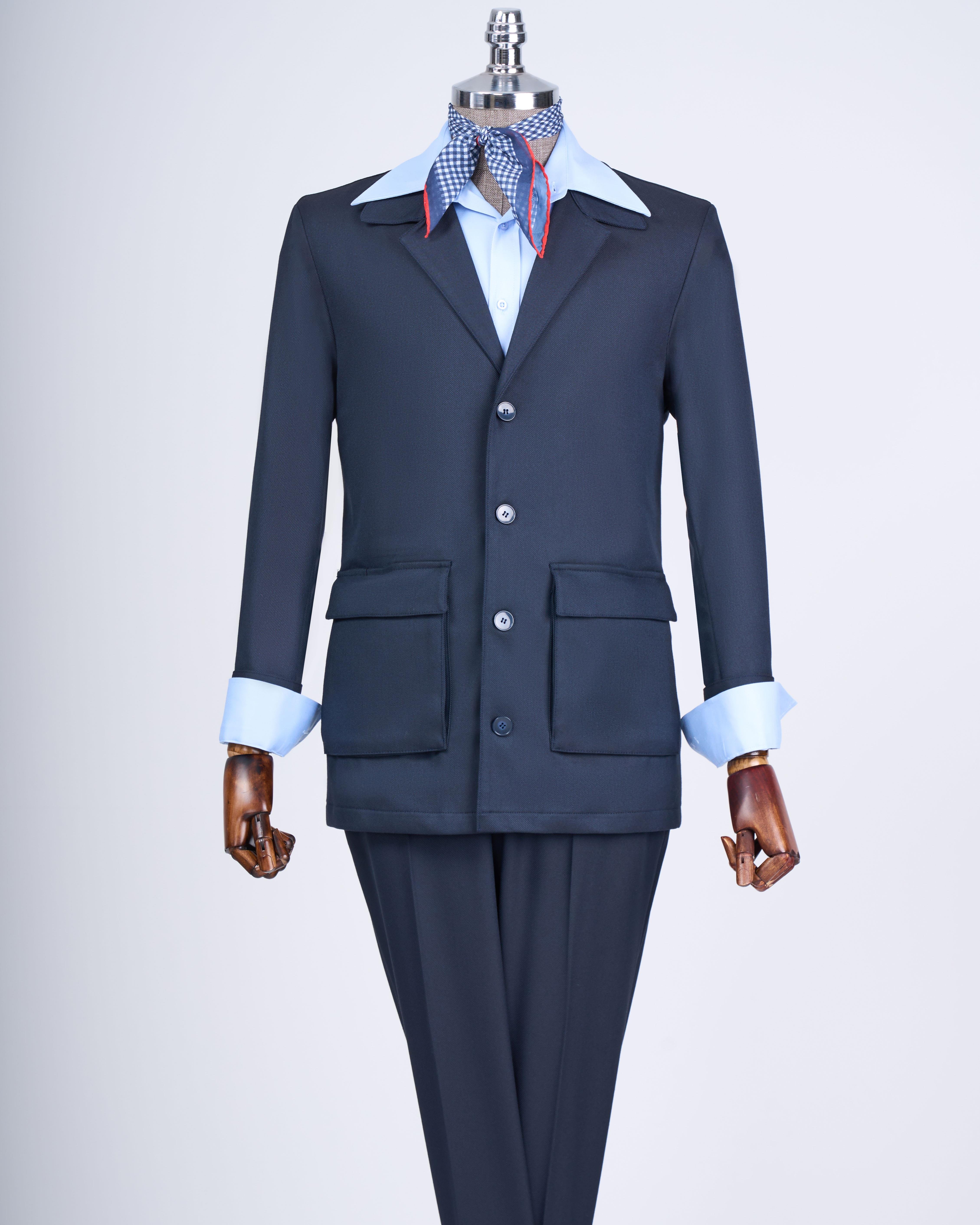 Italian style men's jacket pants sports suit navy blue T13228