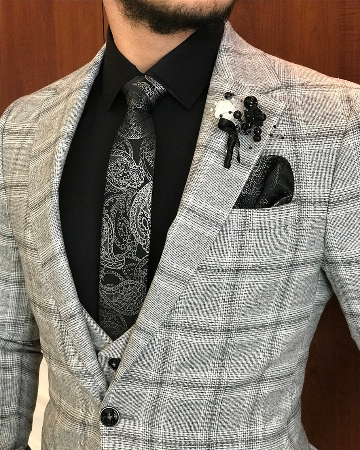 İtalyan stil erkek ceket yelek pantolon kombin krem T6342