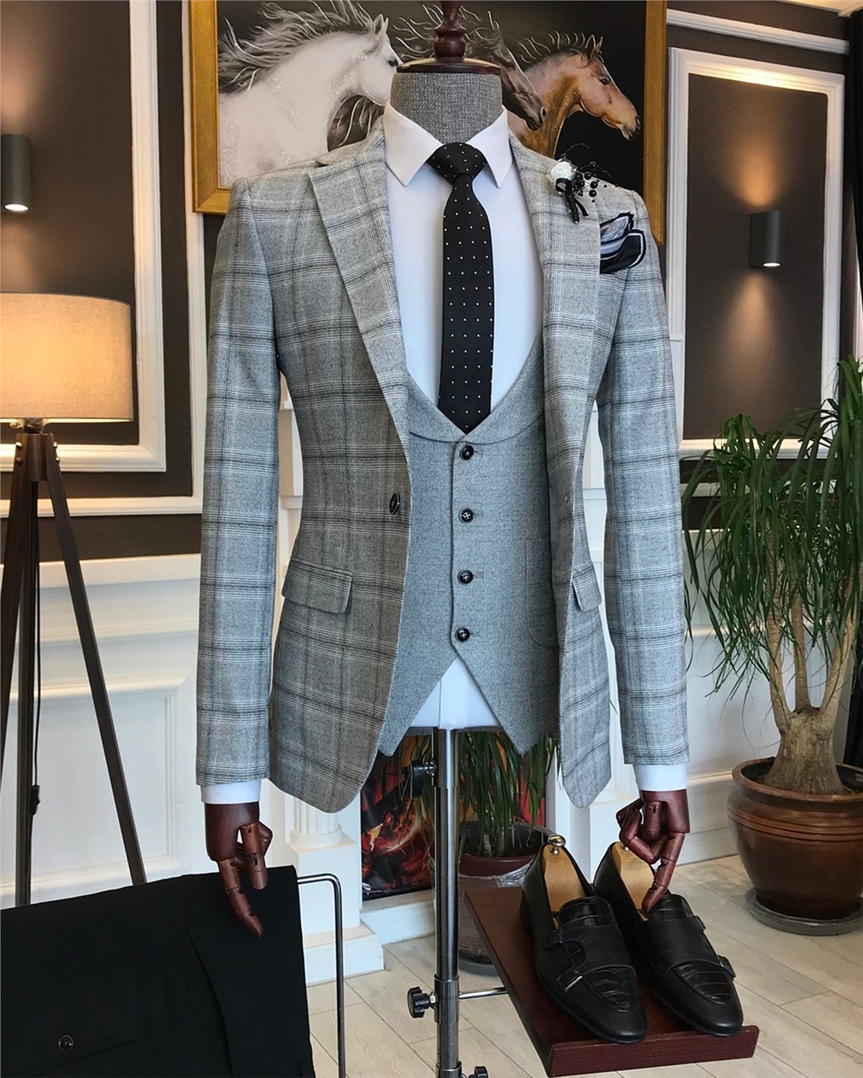 İtalyan stil erkek ceket yelek pantolon kombin krem T6342