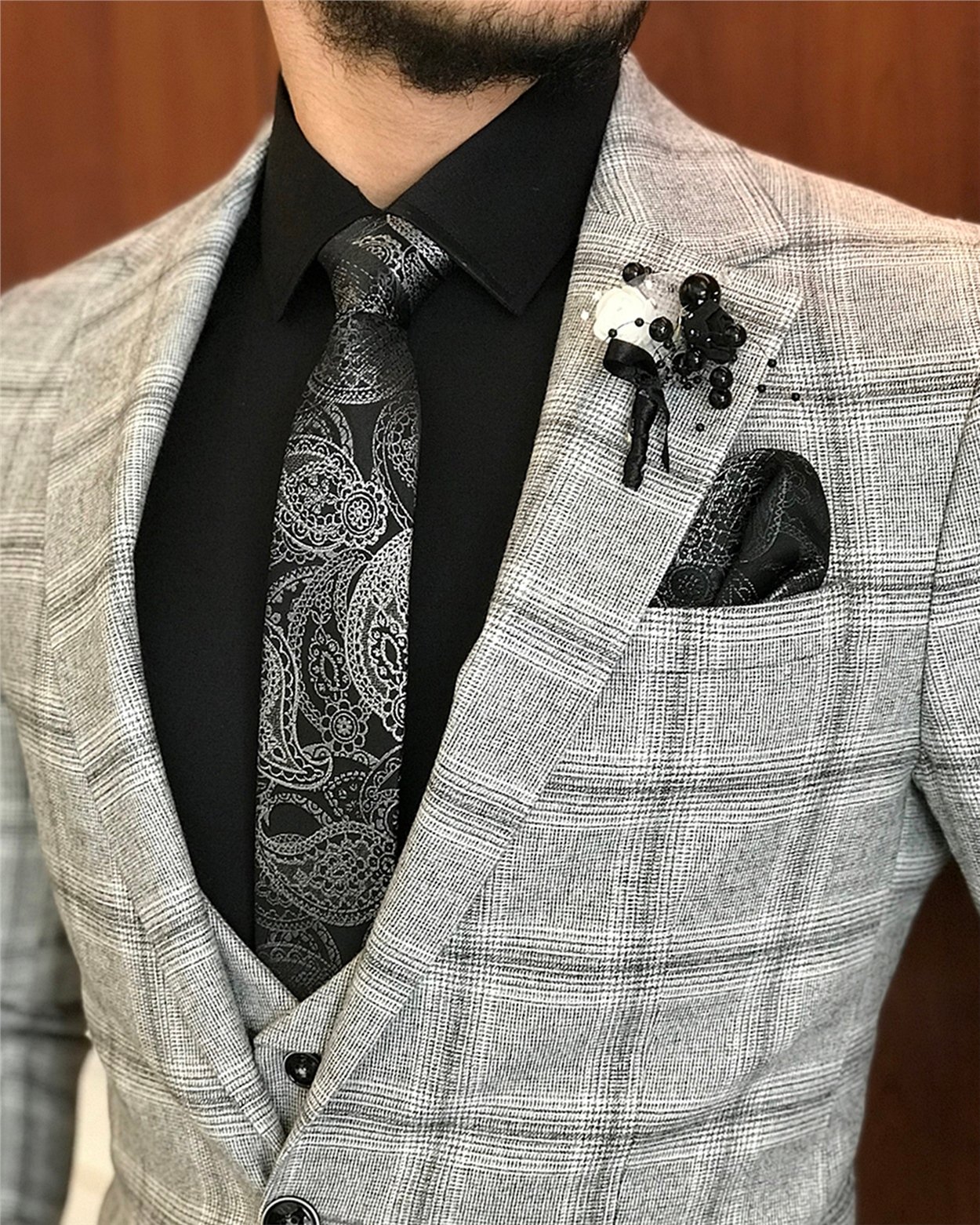 İtalyan stil erkek ceket yelek pantolon kombin krem T6342