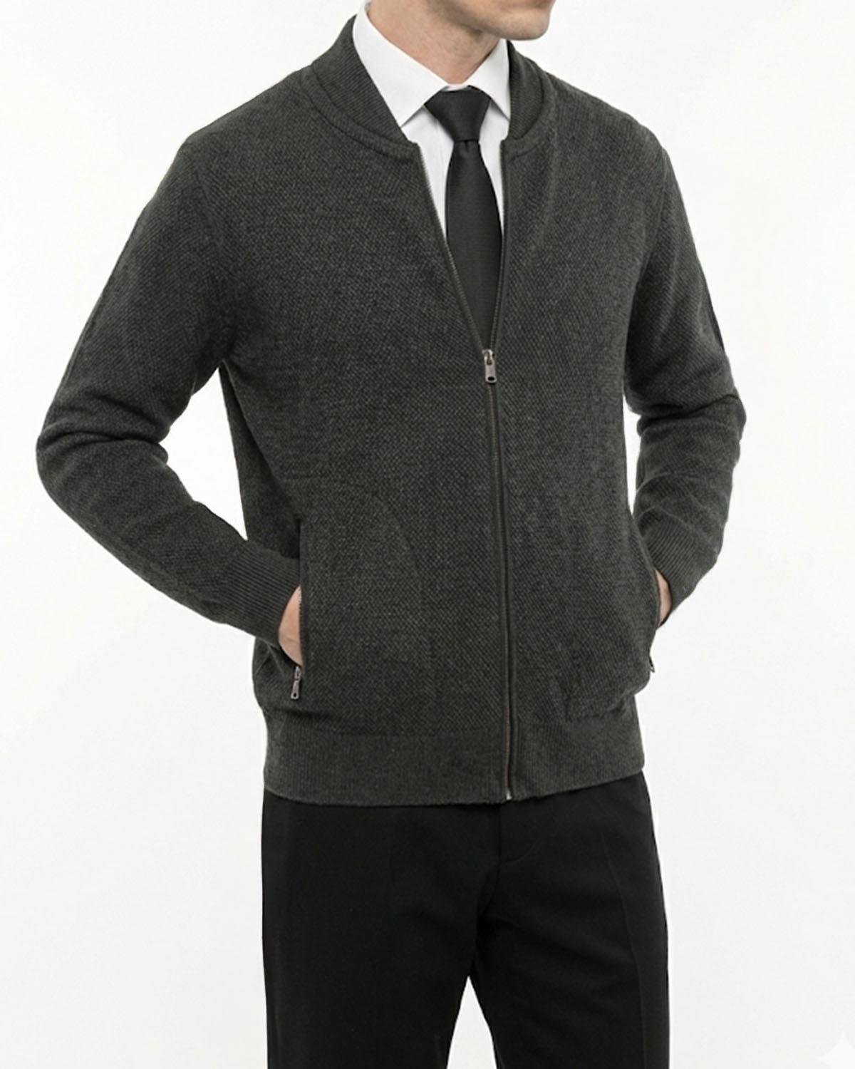 İtalyan stil erkek fermuarlı hırka antrasit T13147