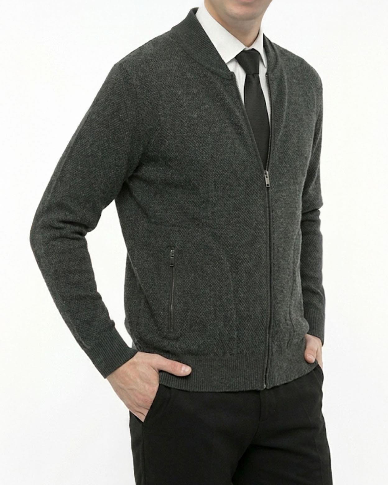 İtalyan stil erkek fermuarlı hırka antrasit T13147