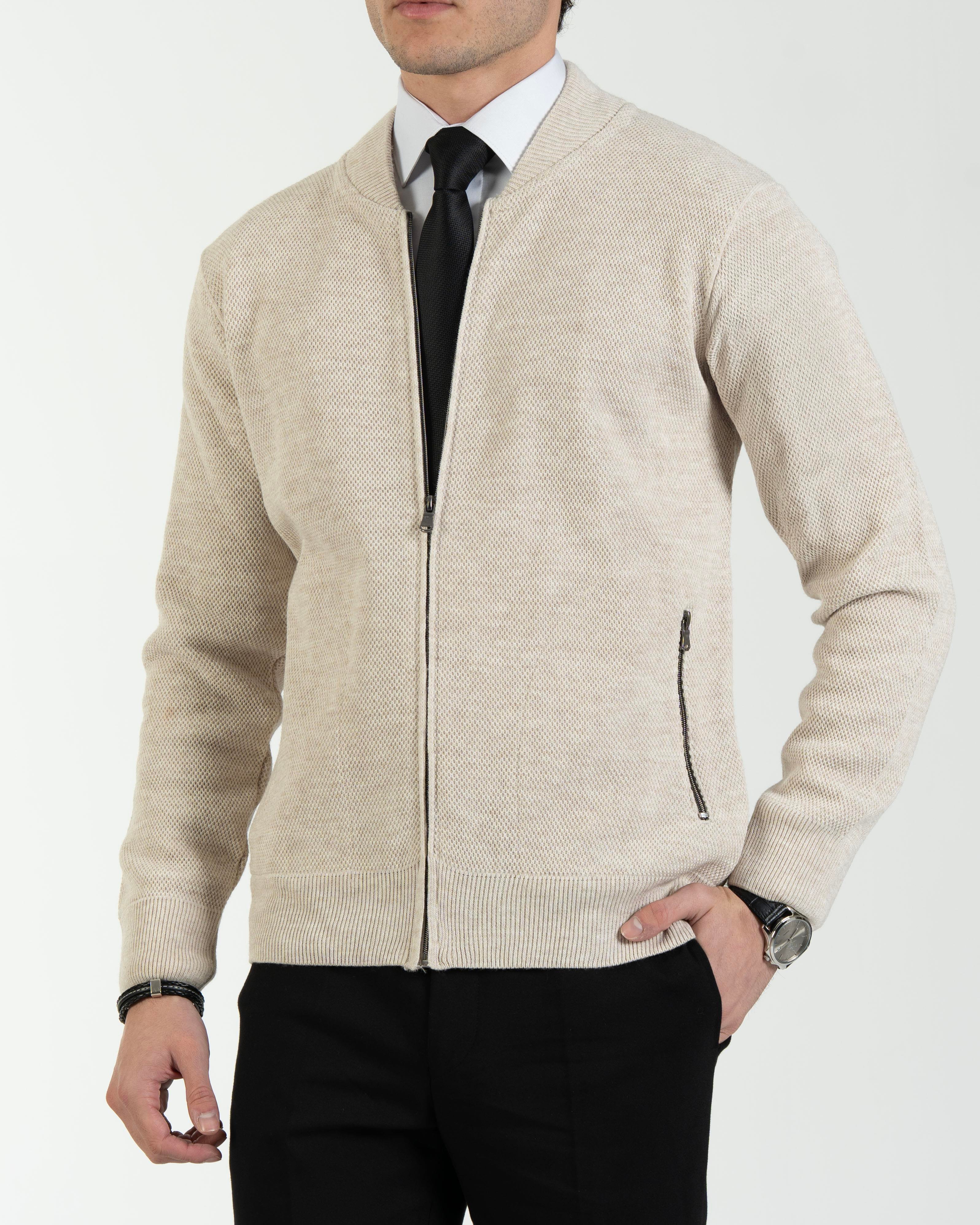 İtalyan stil erkek fermuarlı hırka bej T13143