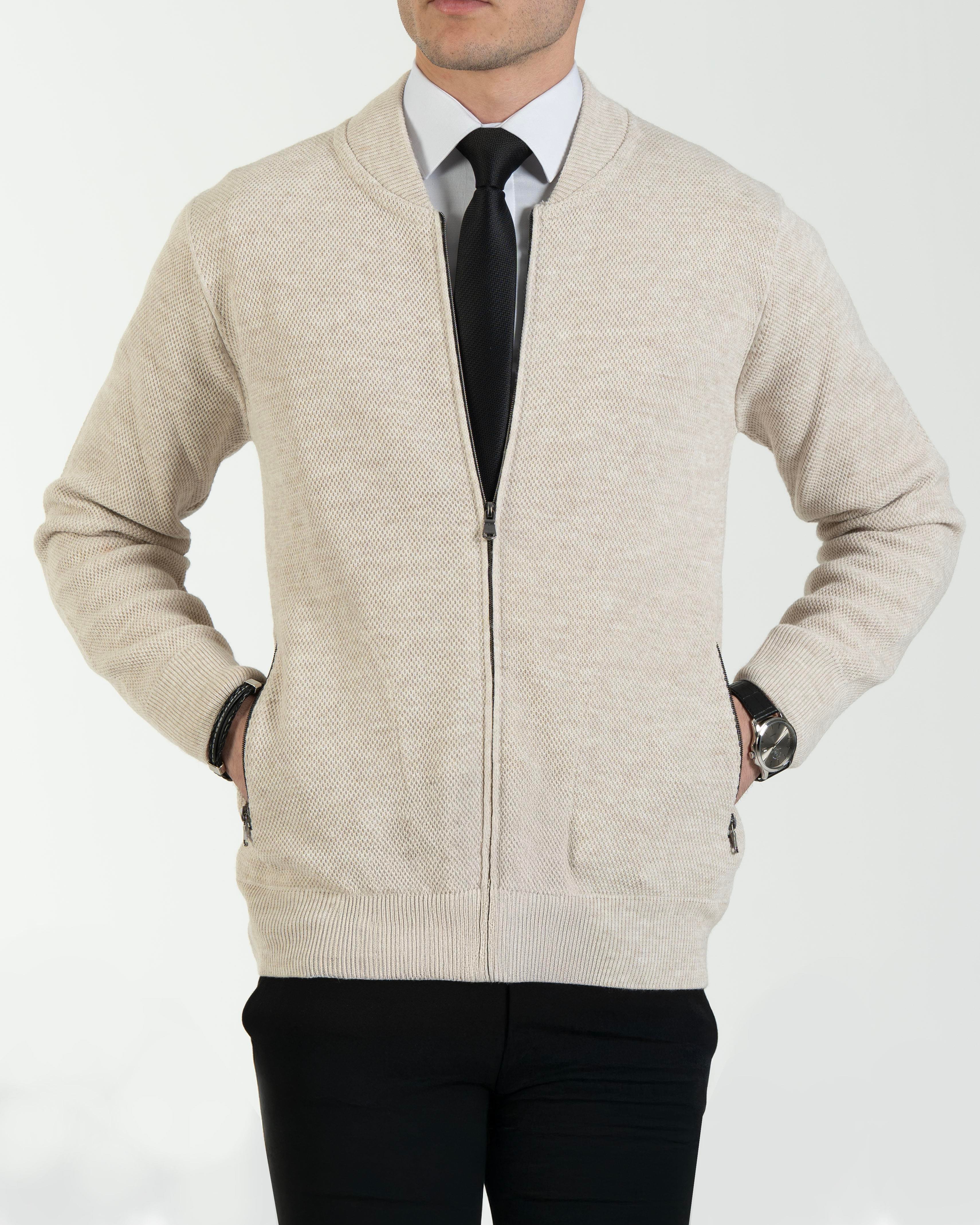 İtalyan stil erkek fermuarlı hırka bej T13143