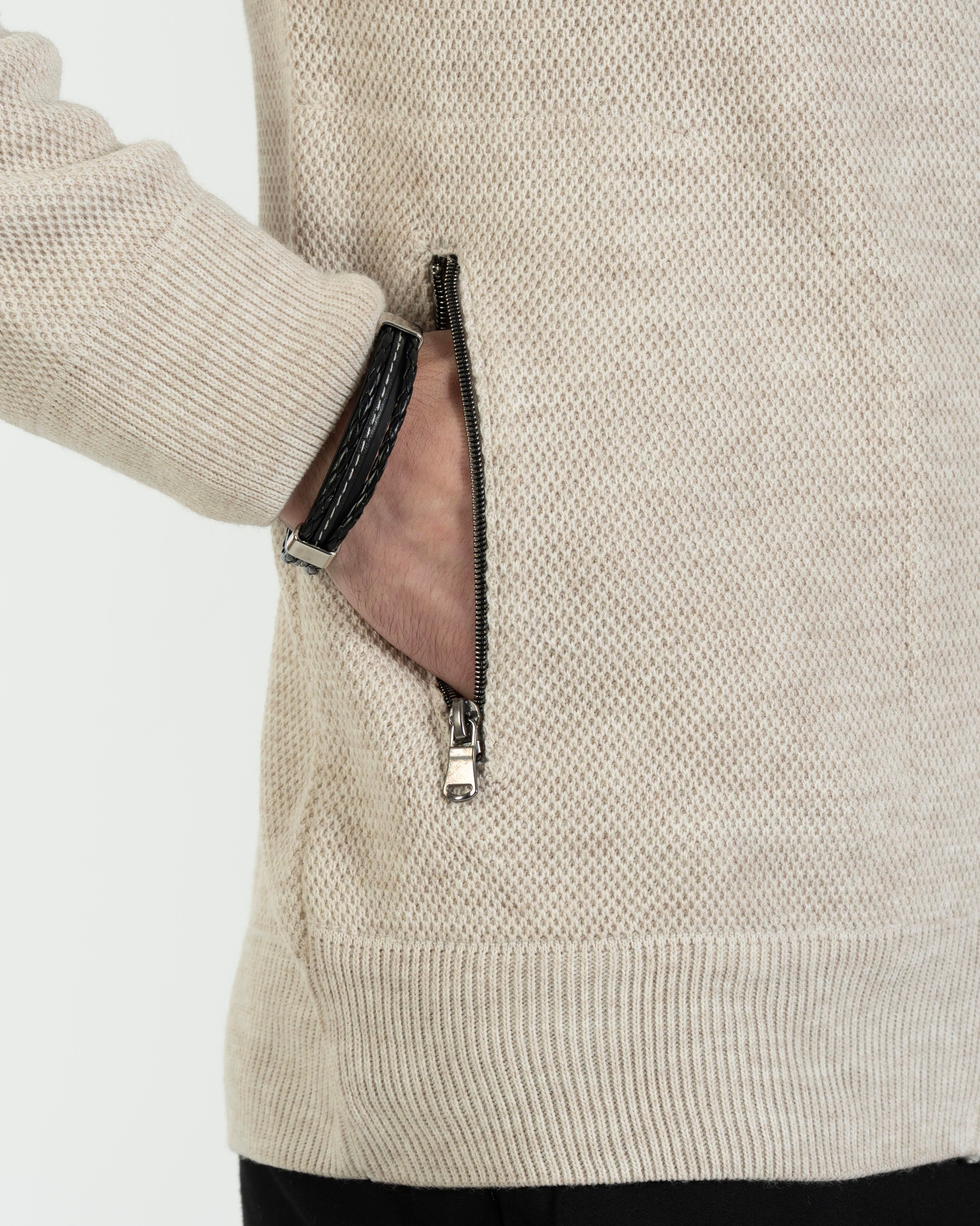 İtalyan stil erkek fermuarlı hırka bej T13143