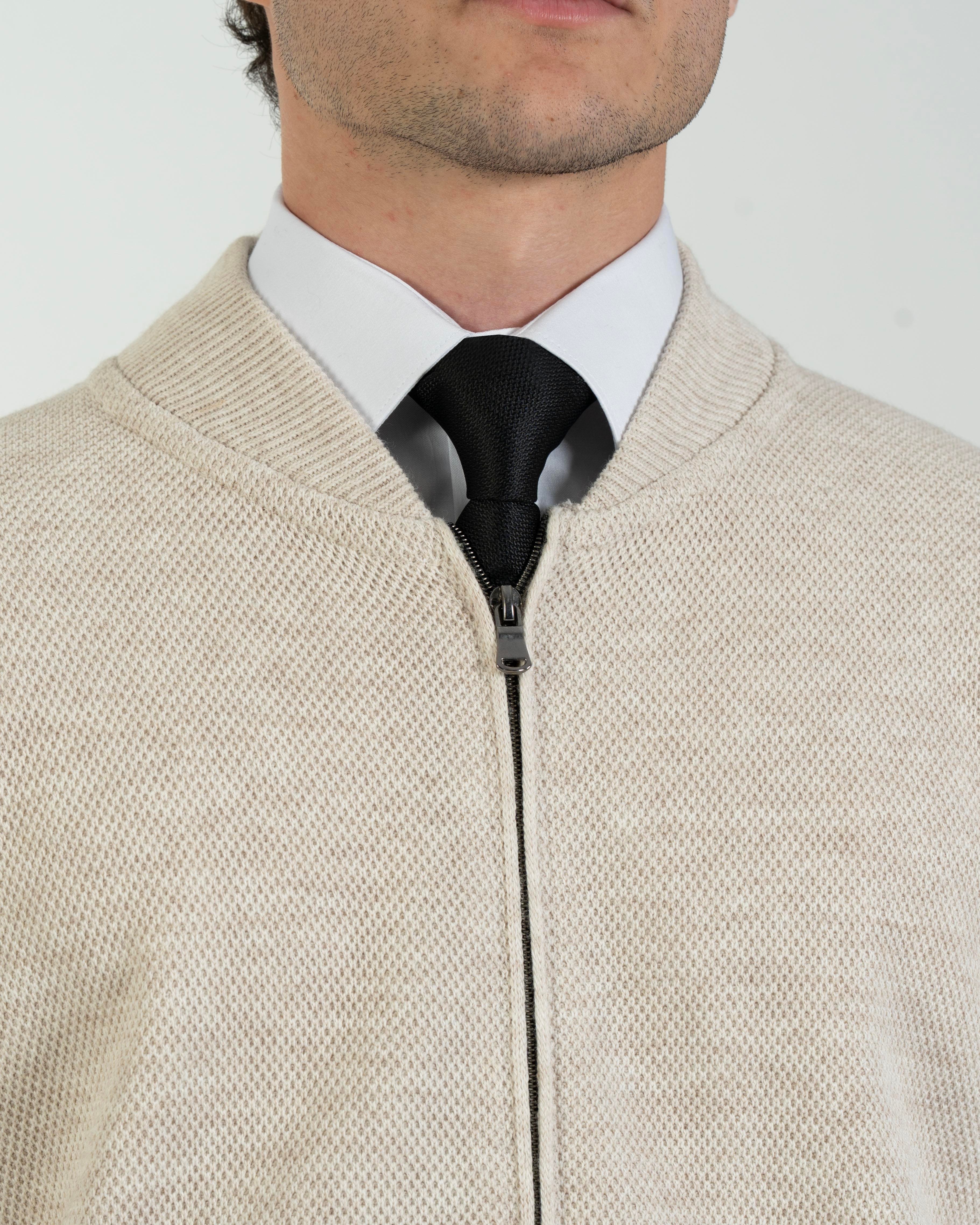 İtalyan stil erkek fermuarlı hırka bej T13143