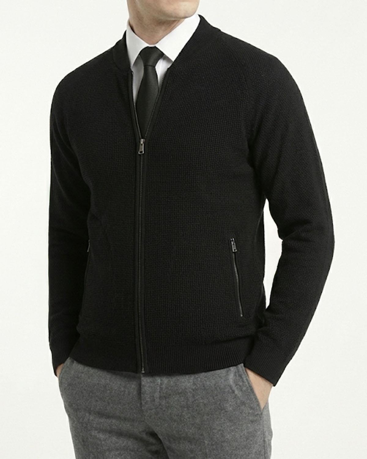 İtalyan stil erkek fermuarlı hırka siyah T13146