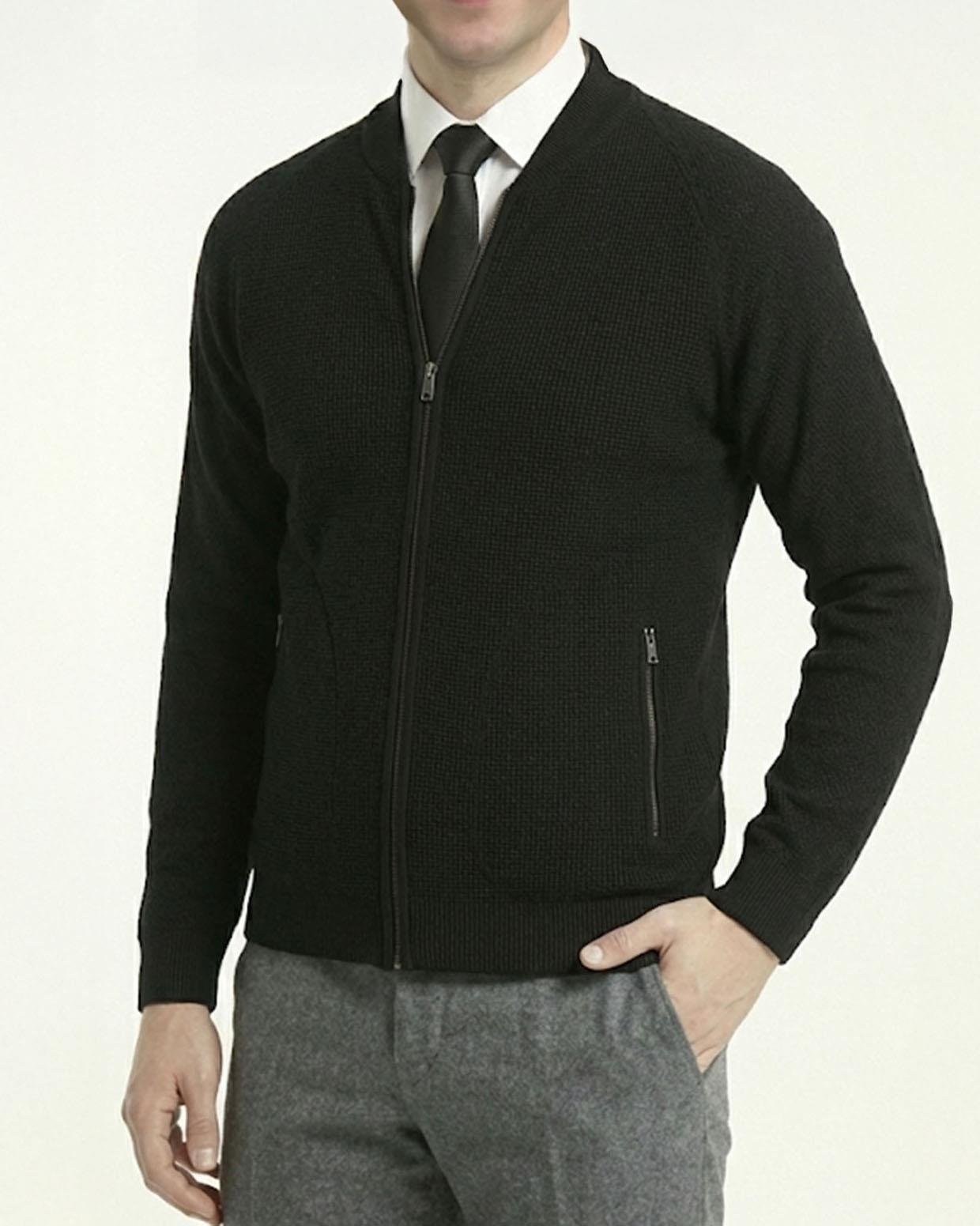 İtalyan stil erkek fermuarlı hırka siyah T13146