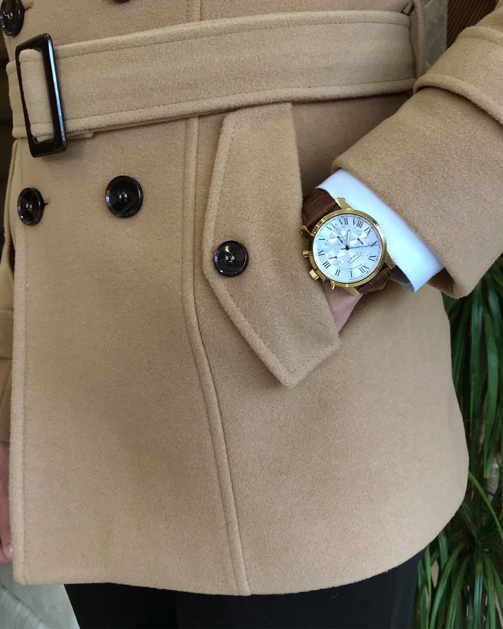 İtalyan stil erkek kısa kaşe trençkot mont kaban Camel T8862