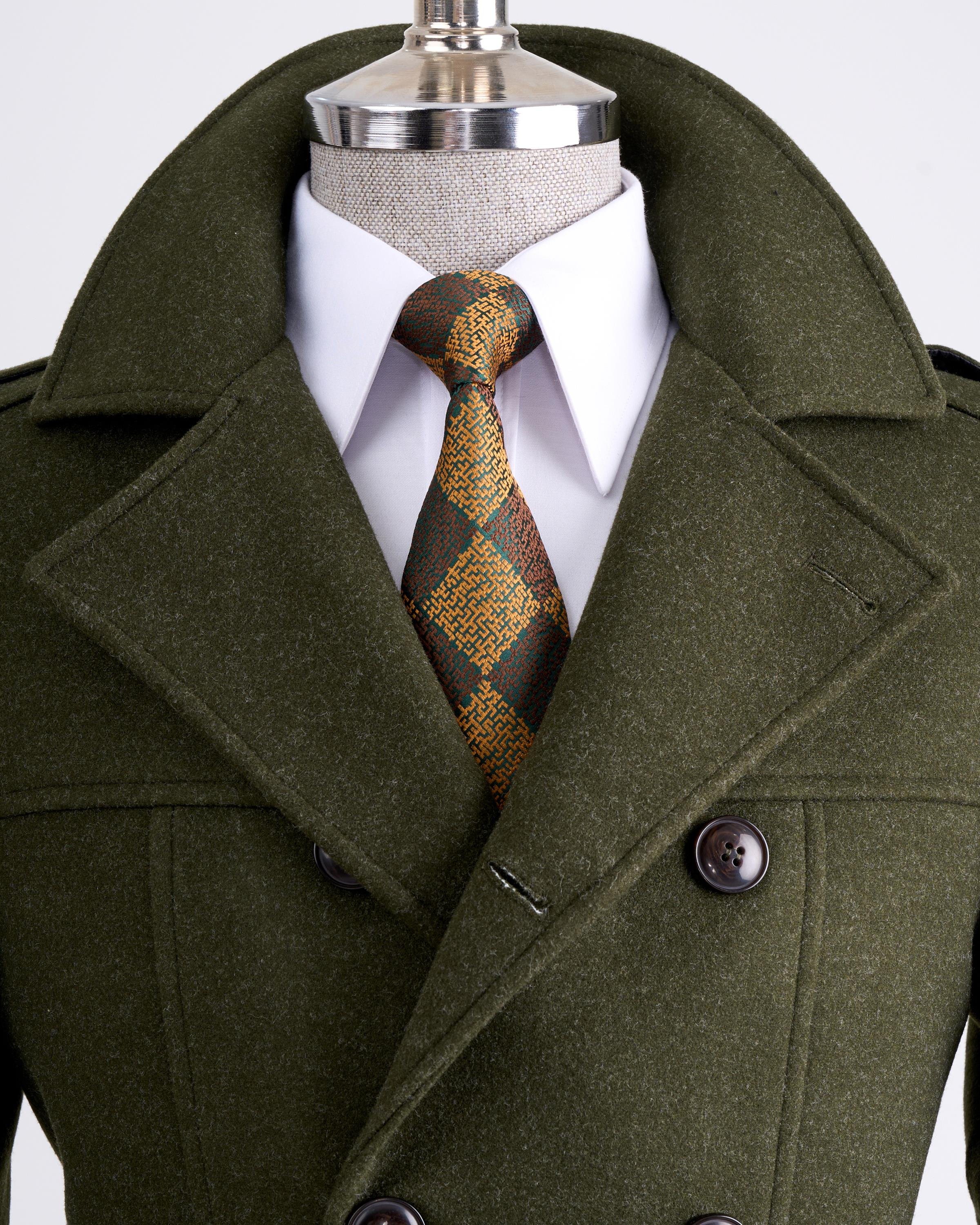 İtalyan stil erkek kısa kaşe trençkot mont kaban Haki T6970