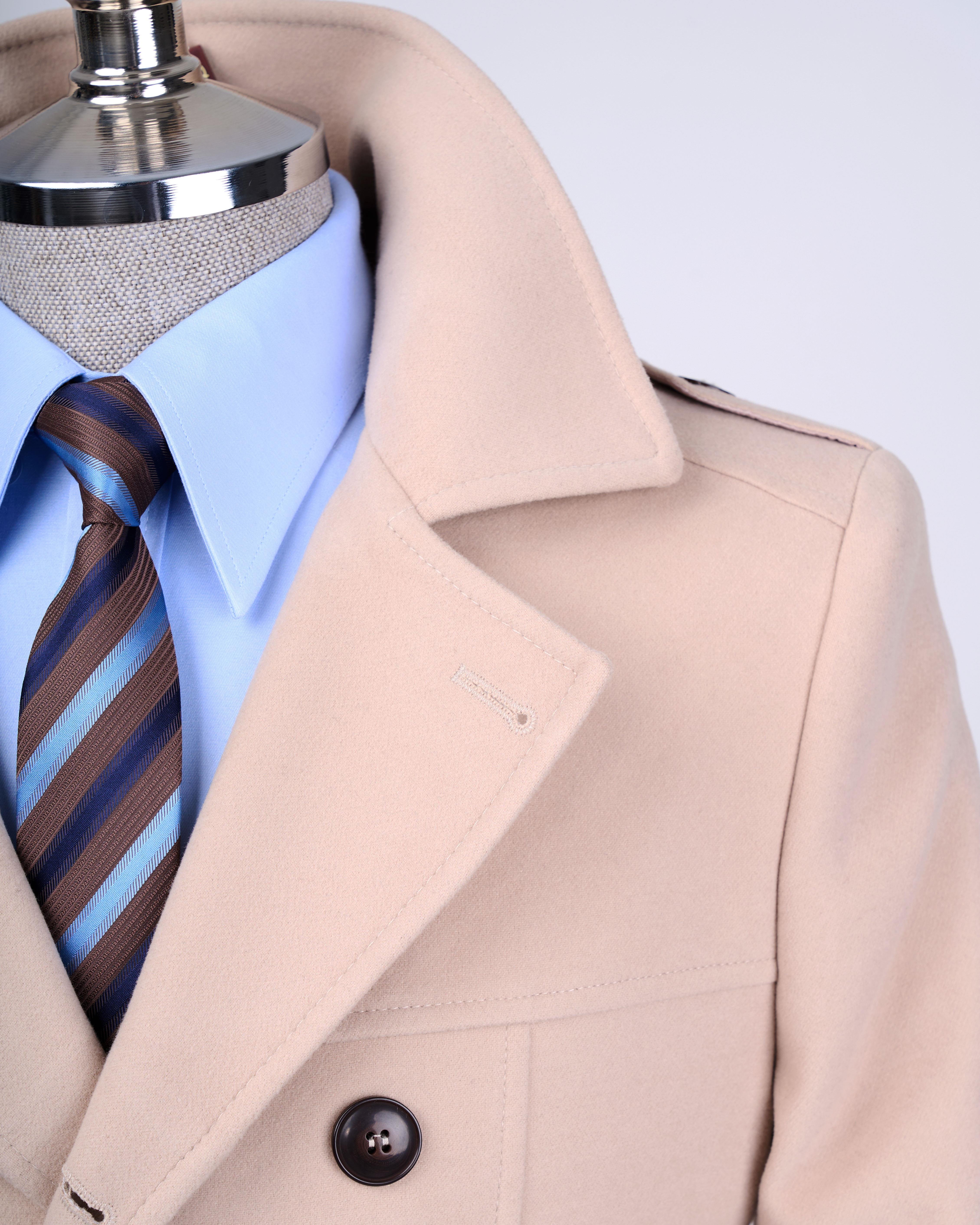 İtalyan stil erkek kısa kaşe trençkot mont kaban bej T13324