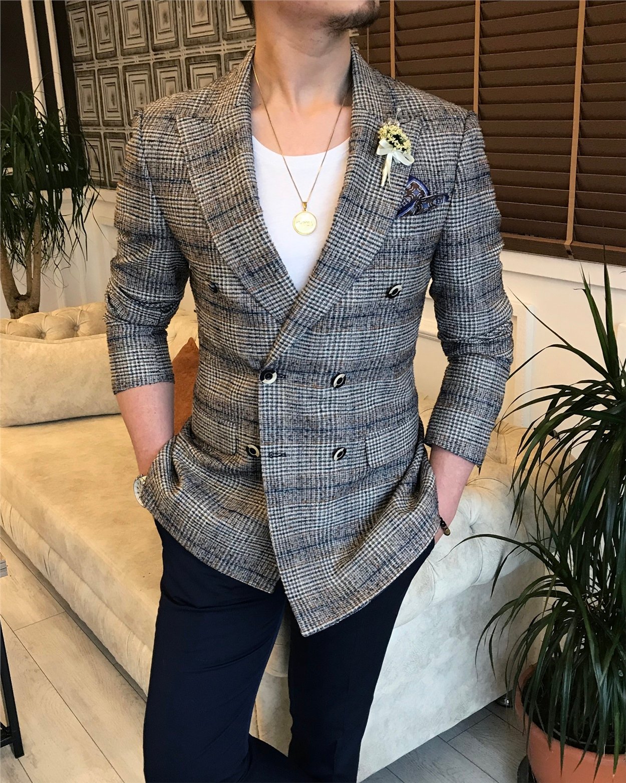 İtalyan stil erkek slim fit blazer tek ceket çok renk T5931