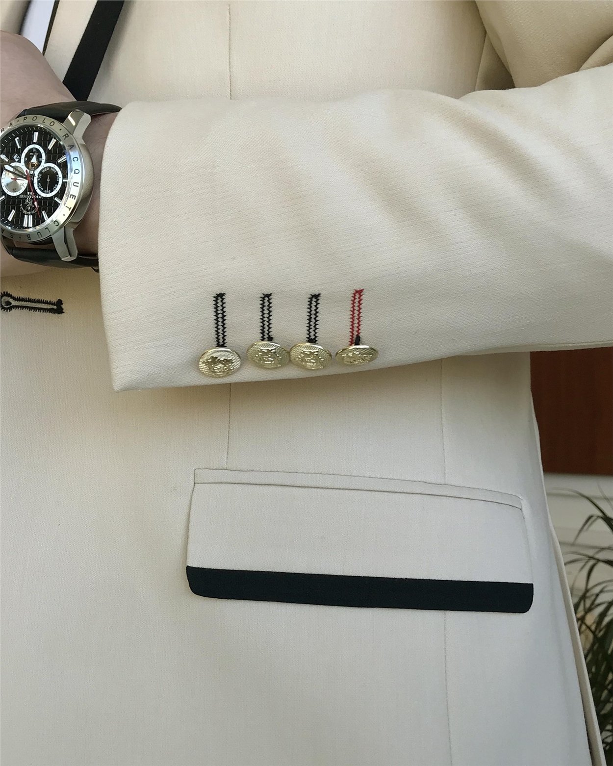 İtalyan stil erkek slim fit blazer tek ceket Krem T7229