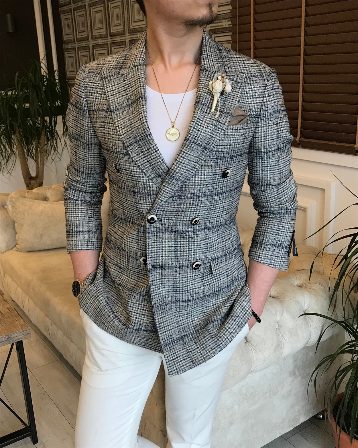 İtalyan stil erkek slim fit blazer tek ceket çok renk T5929