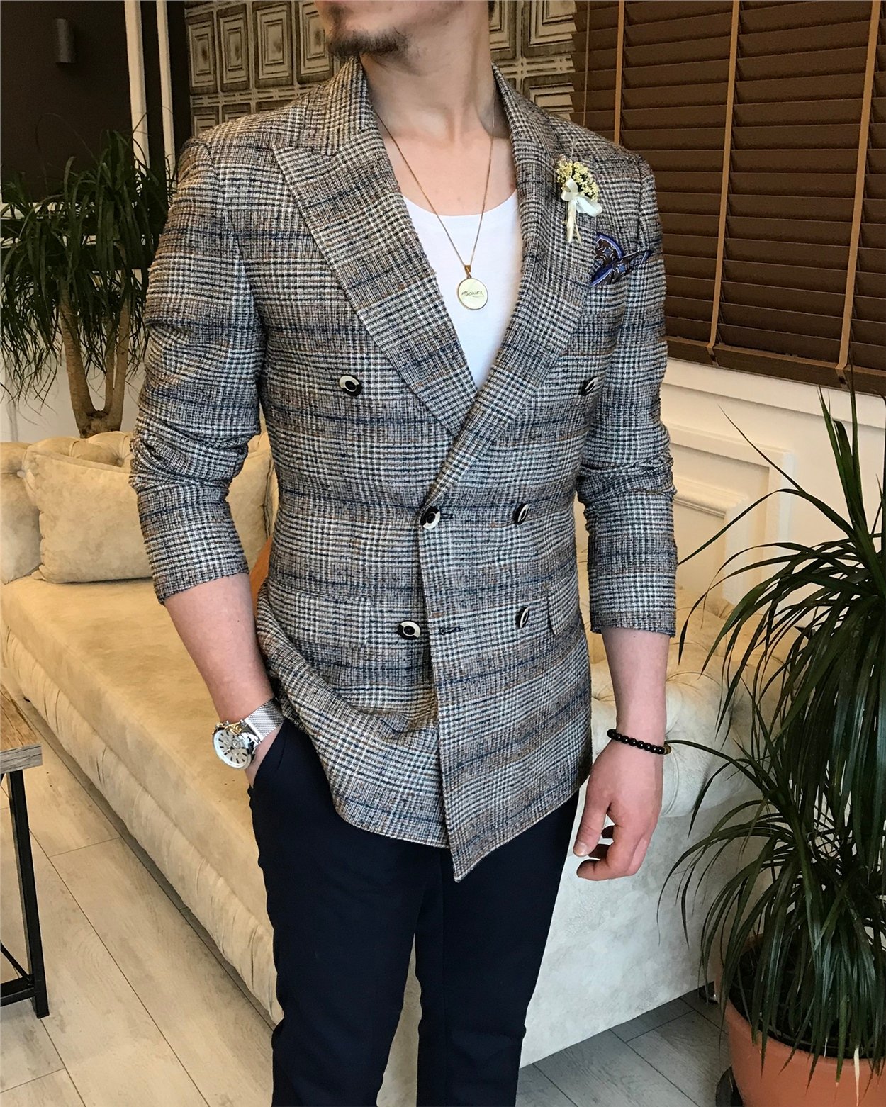 İtalyan stil erkek slim fit blazer tek ceket çok renk T5931