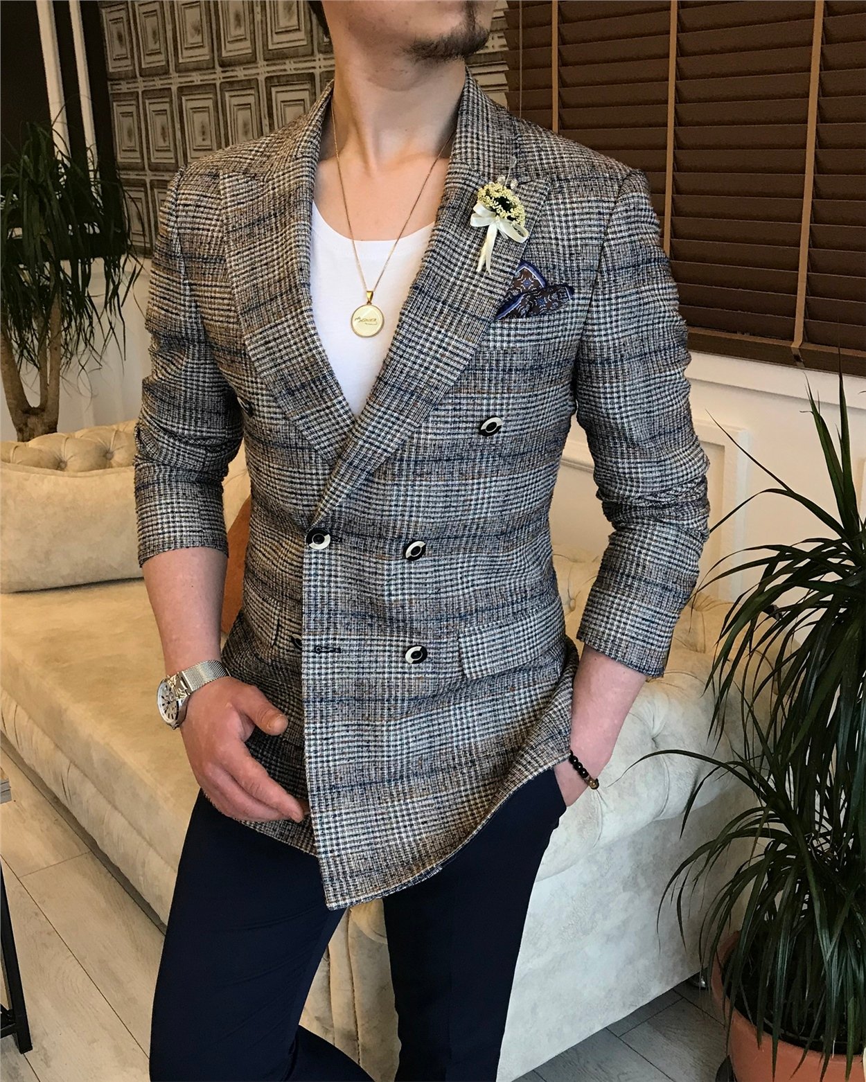 İtalyan stil erkek slim fit blazer tek ceket çok renk T5931