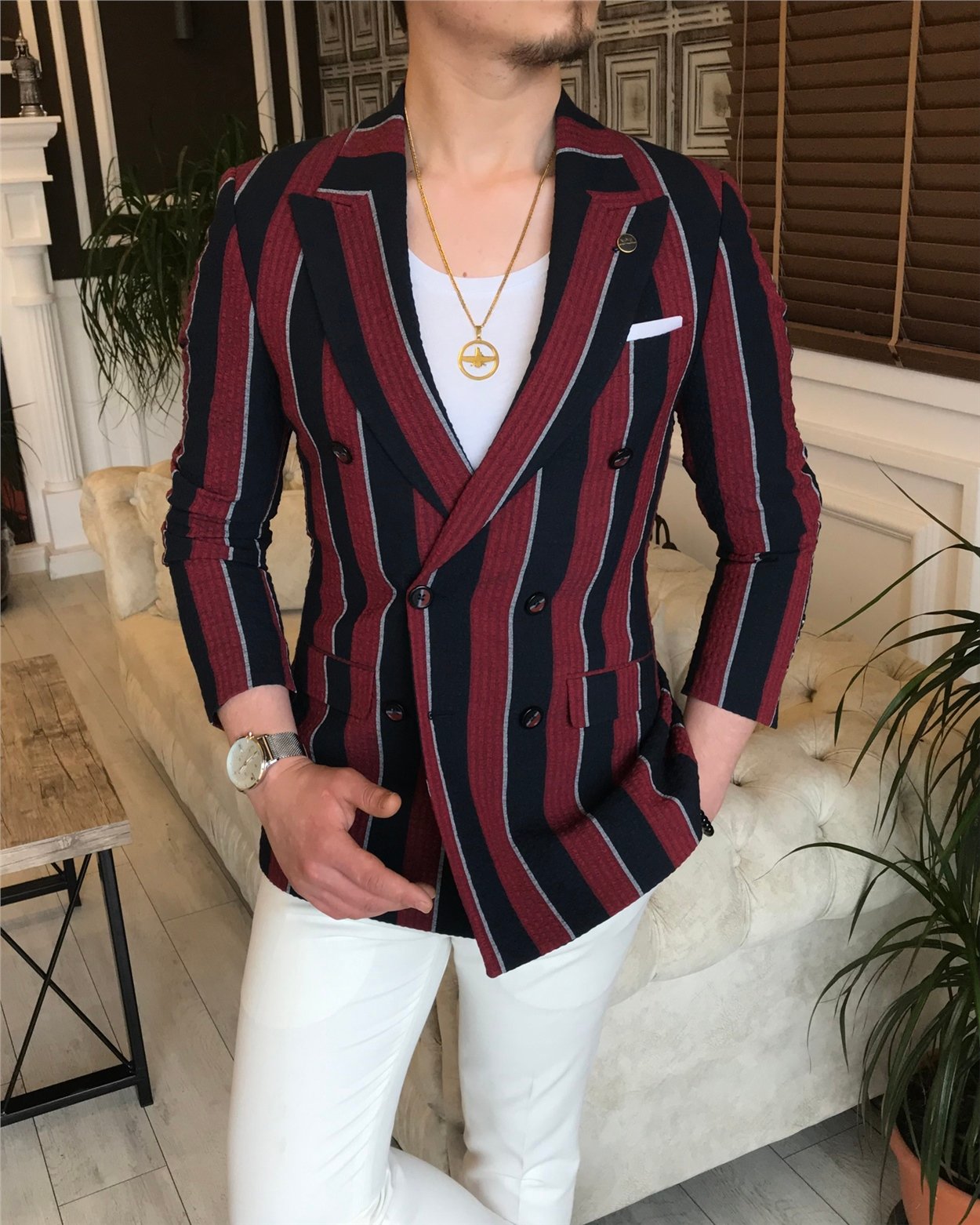 İtalyan stil erkek slim fit blazer tek ceket çok renk T5932