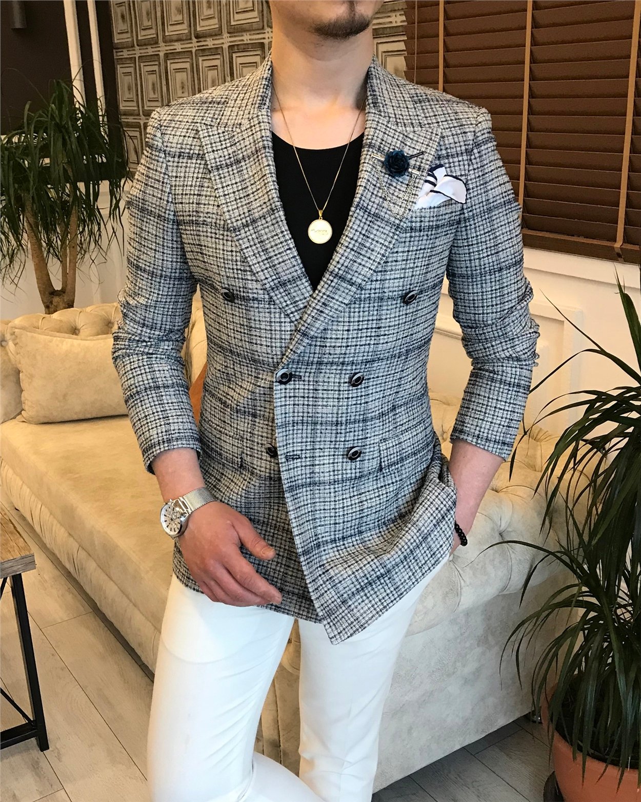 İtalyan stil erkek slim fit blazer tek ceket çok renk T5930