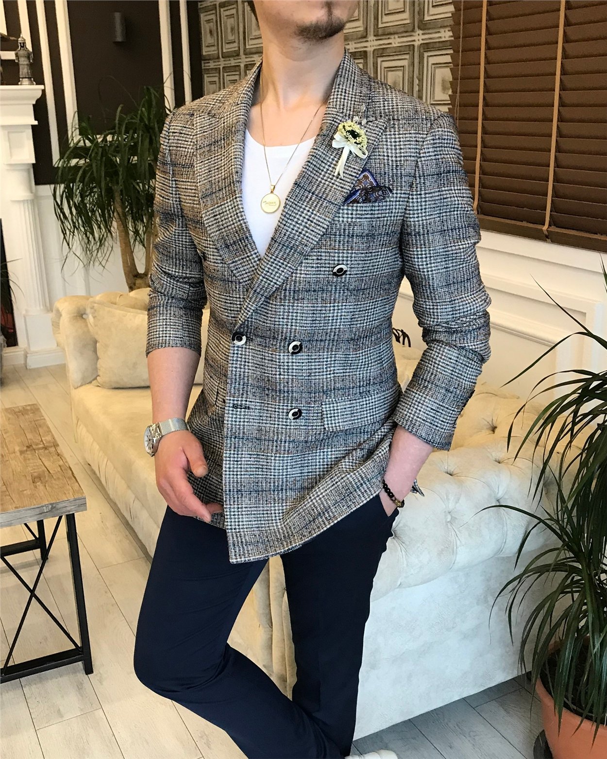 İtalyan stil erkek slim fit blazer tek ceket çok renk T5931