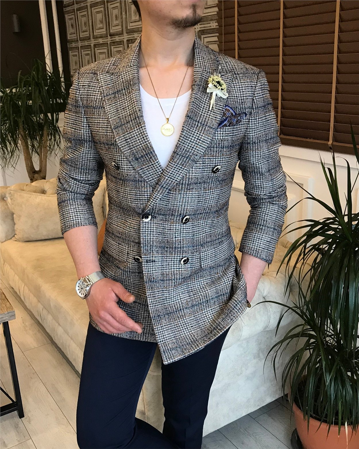 İtalyan stil erkek slim fit blazer tek ceket çok renk T5931