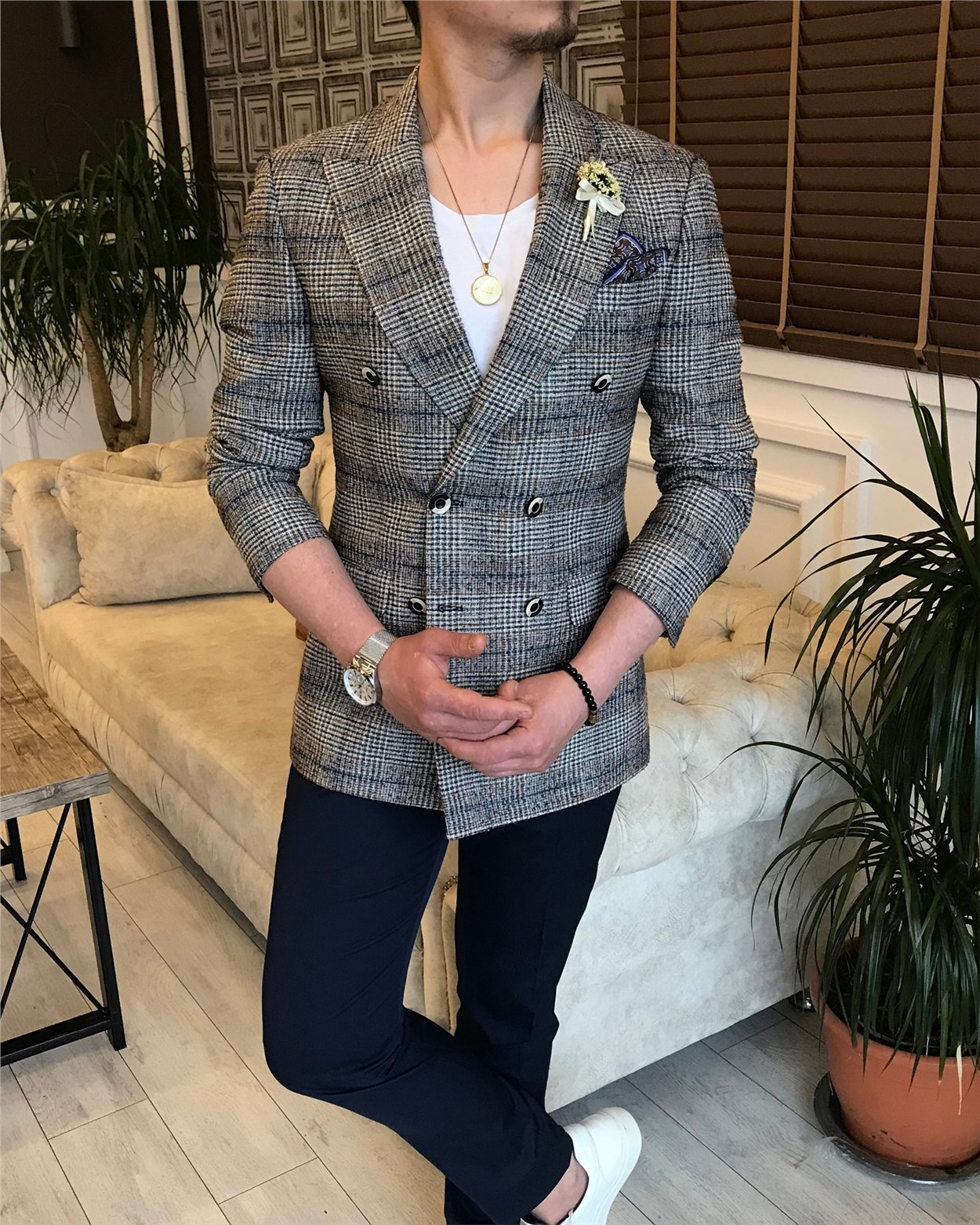 İtalyan stil erkek slim fit blazer tek ceket çok renk T5931