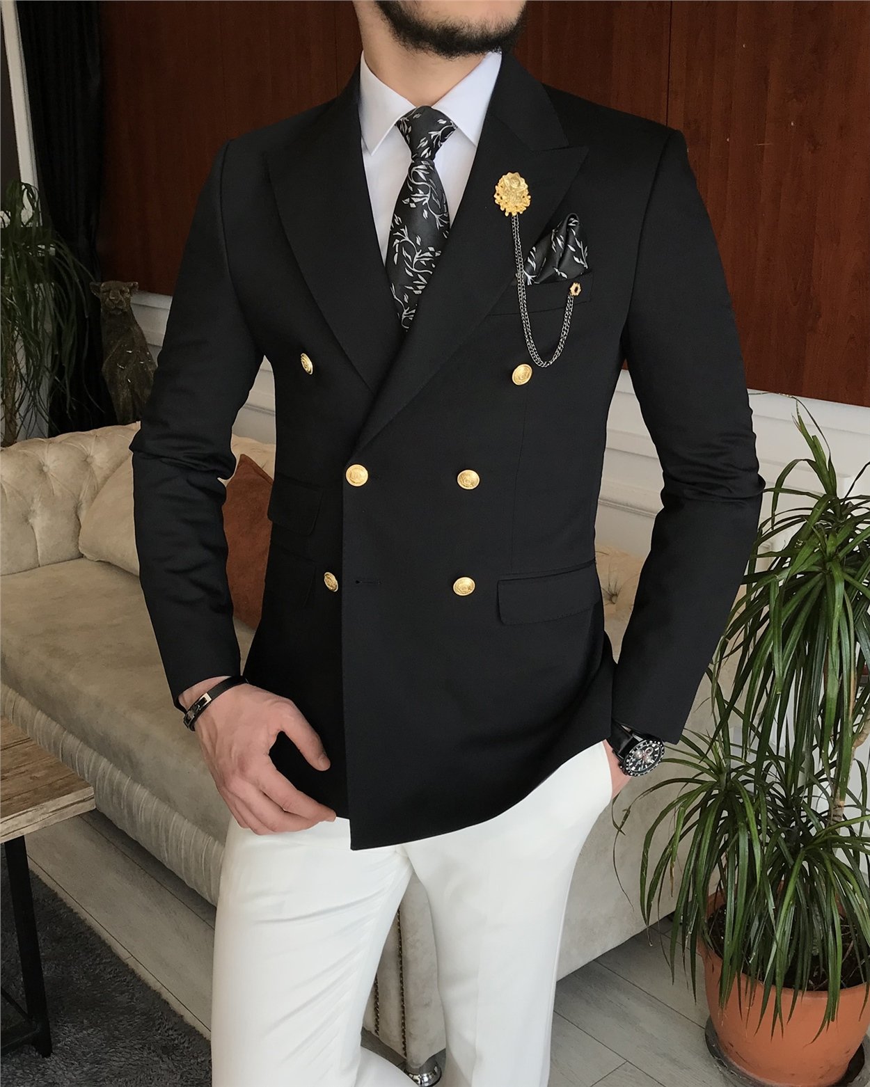 İtalyan stil erkek slim fit blazer tek ceket siyah T6152