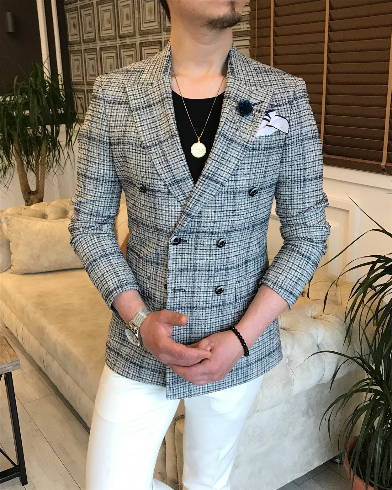 İtalyan stil erkek slim fit blazer tek ceket çok renk T5930
