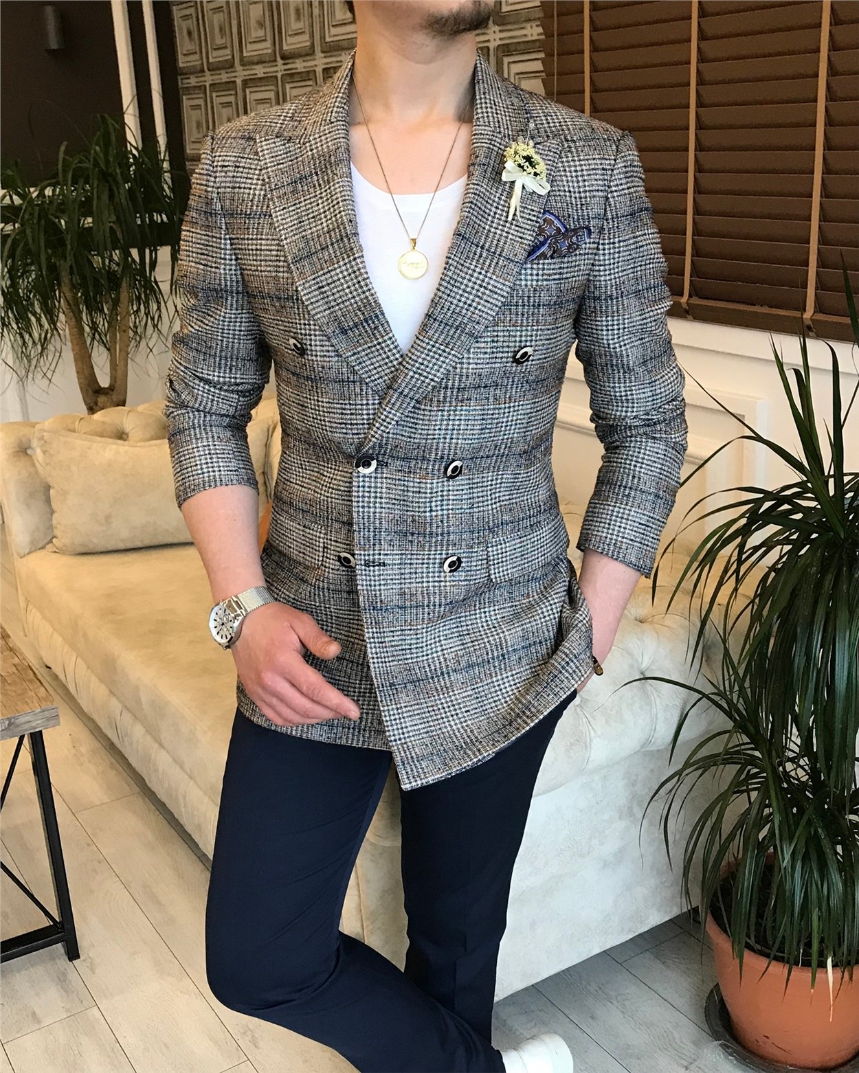 İtalyan stil erkek slim fit blazer tek ceket çok renk T5931