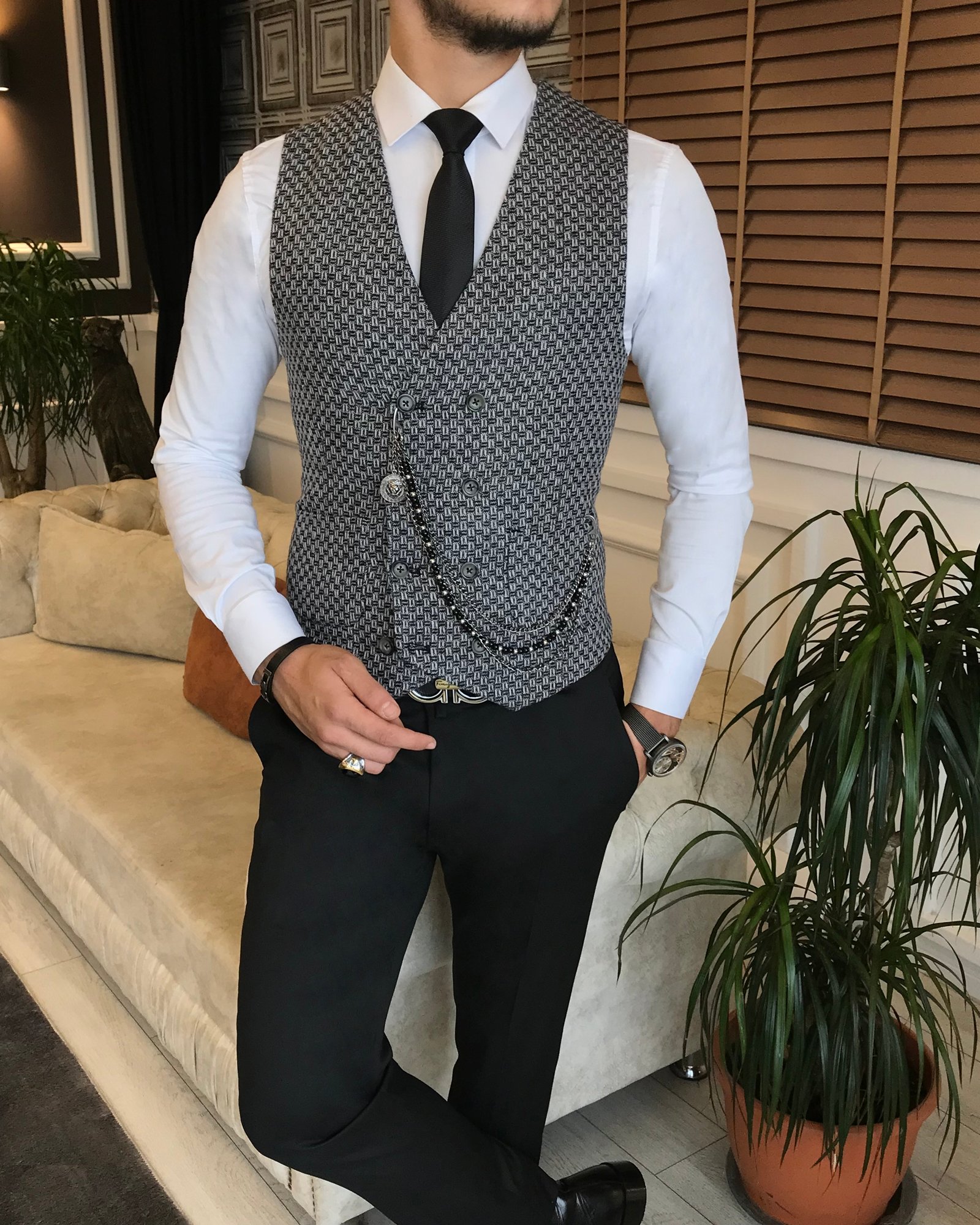 İtalyan stil erkek slim fit çok renkli cepken yelek T6408